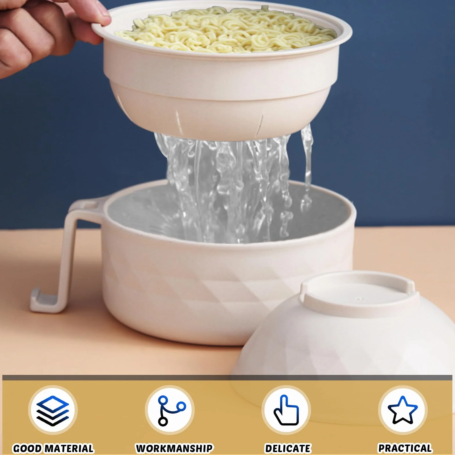 Miska do makaronu i ramenu instant, Microwave Ramen Bowl z pokrywką, japońska miska na zupę z pałeczkami, zabezpieczona przed wyciekiem