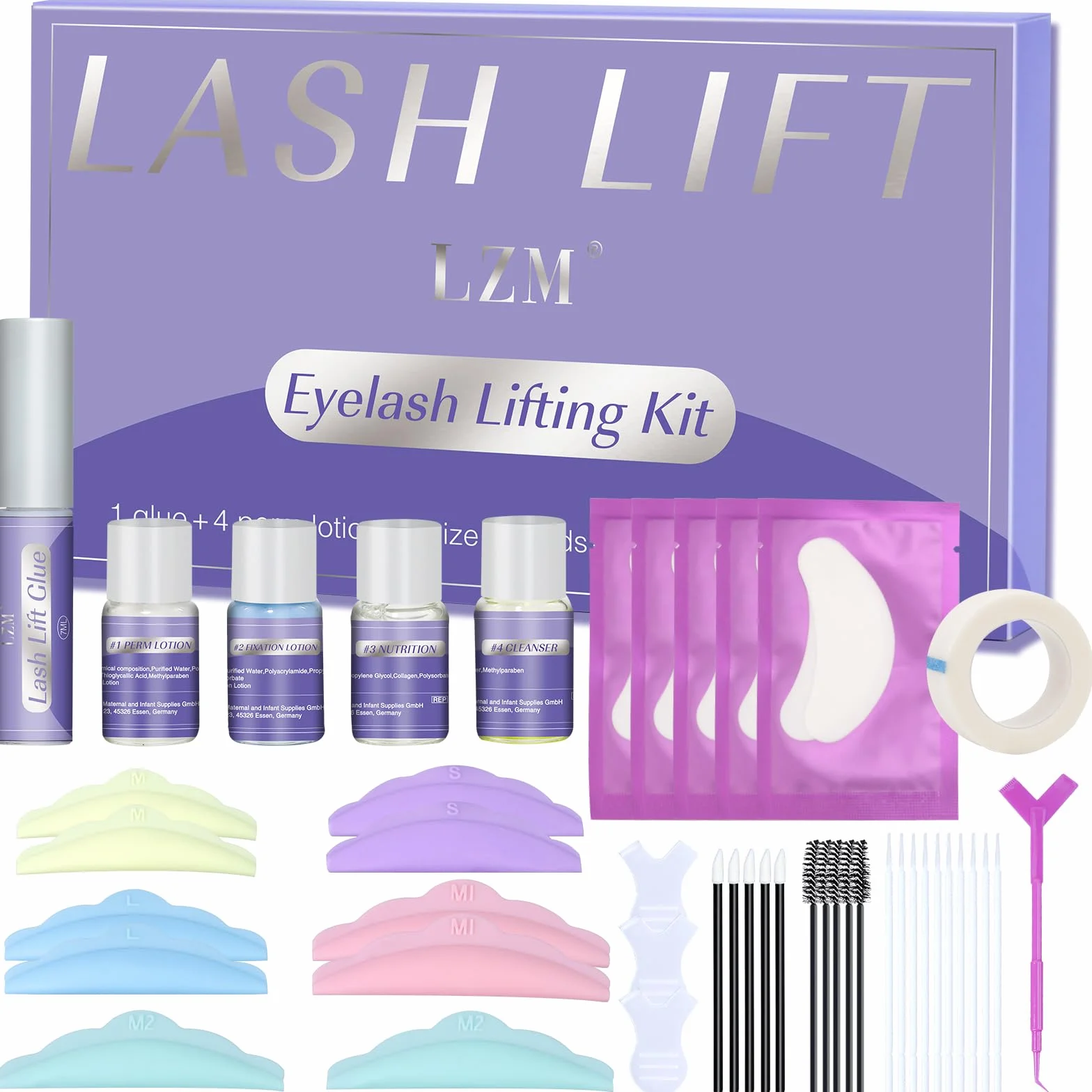 LZM Zestaw do podkręcania rzęs, 2024 Wersja Lash Lift Kit, Semi-permanentne kompletny zestaw do podkręcania rzęs dla trwałego wydłużenia - trwa 6-8 tygodni, Idealny do użytku w salonie i w domu