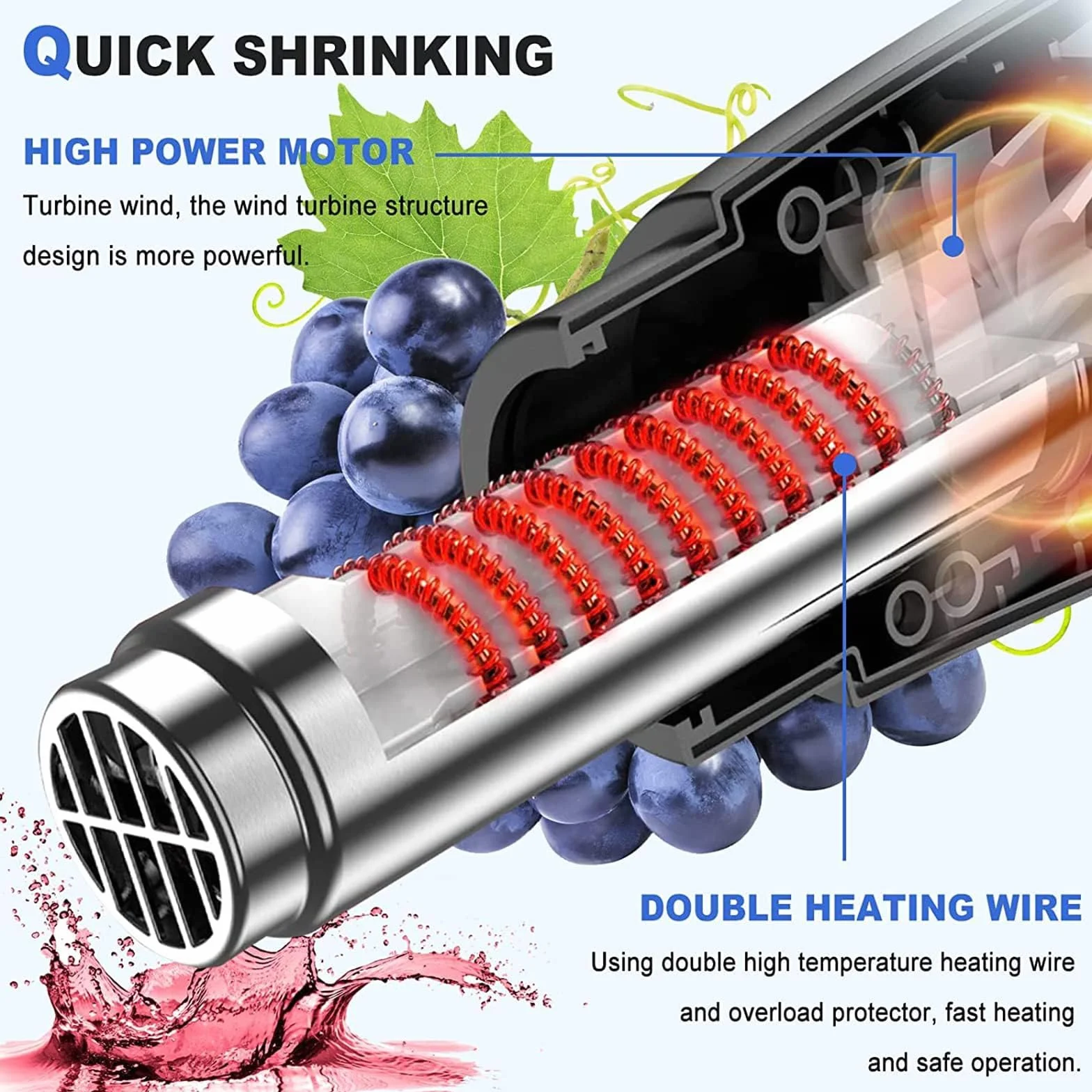Pistolet termokurczliwy 2000 W 40-600 ℃ Cyfrowa termoregulacja do kapsułek z PVC 50 mm