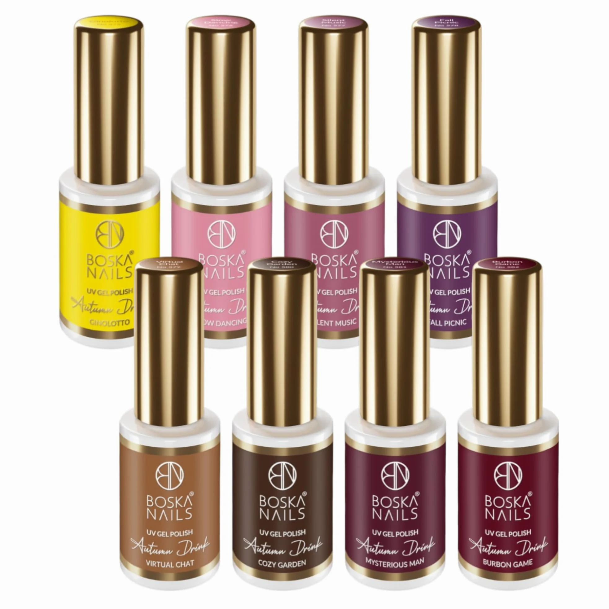 Autumn Drink Gel lakier do paznokci, zestaw 8 x 6 ml, kolor jesienny, UV/LED, lakier hybrydowy, długotrwały do 3 tygodni, wysoko pigmentowany, do zdobienia paznokci i "zrób to sam"