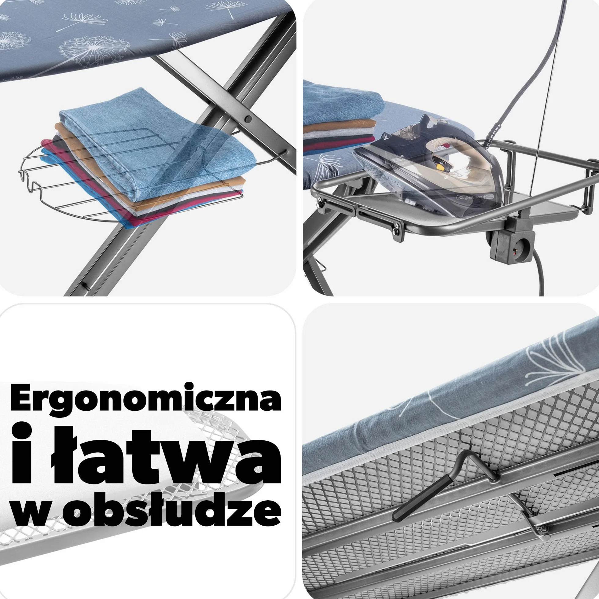 Kadax Składana deska do prasowania z wtyczką, regulacją wysokości, zdejmowanym pokrowcem, rękawem do prasowania oraz uchwytem na żelazko i wspornikiem na kabel (niebieska)