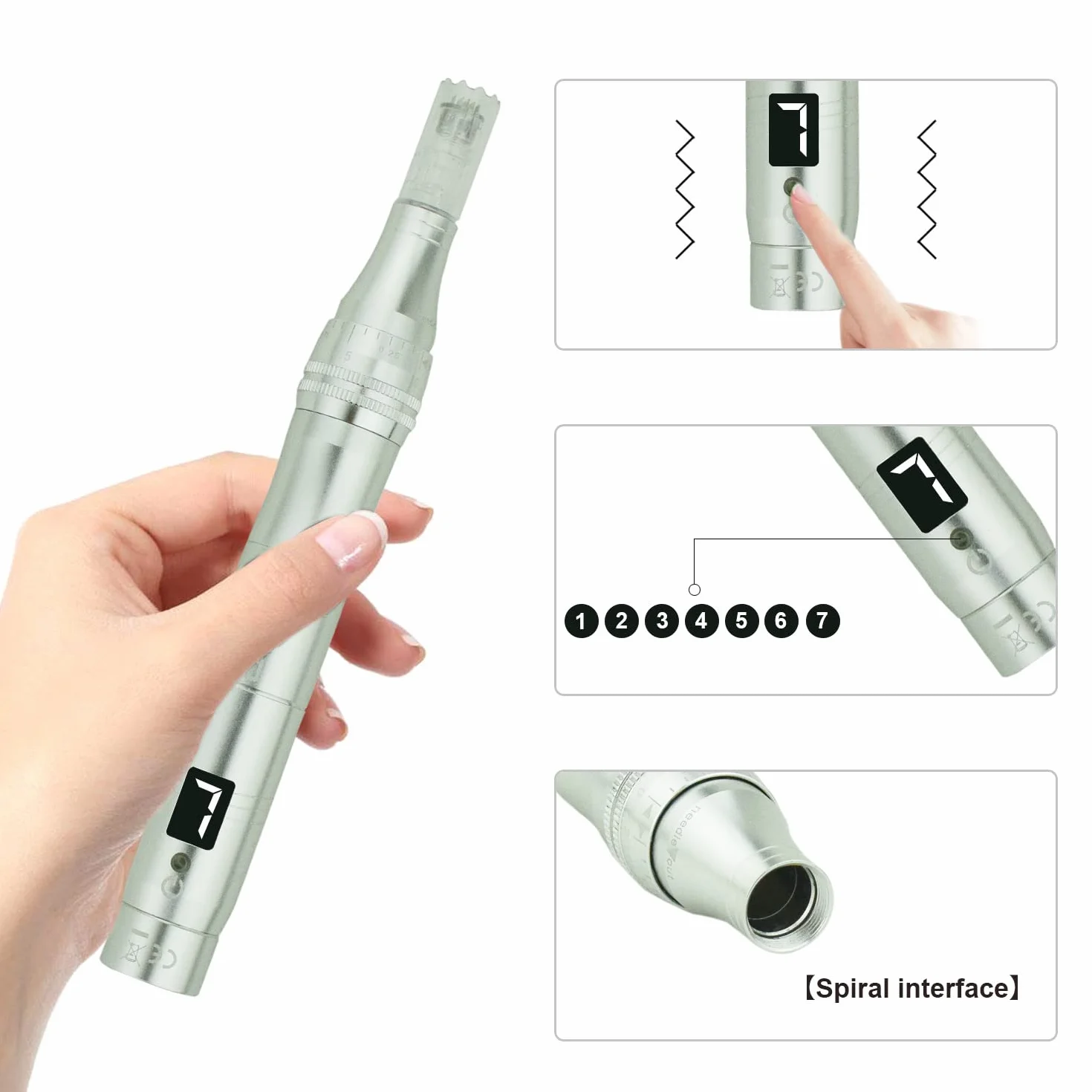 Dermapen TBPHP M1 z LCD mezoterapia + wkłady 12 szt (Srebro)