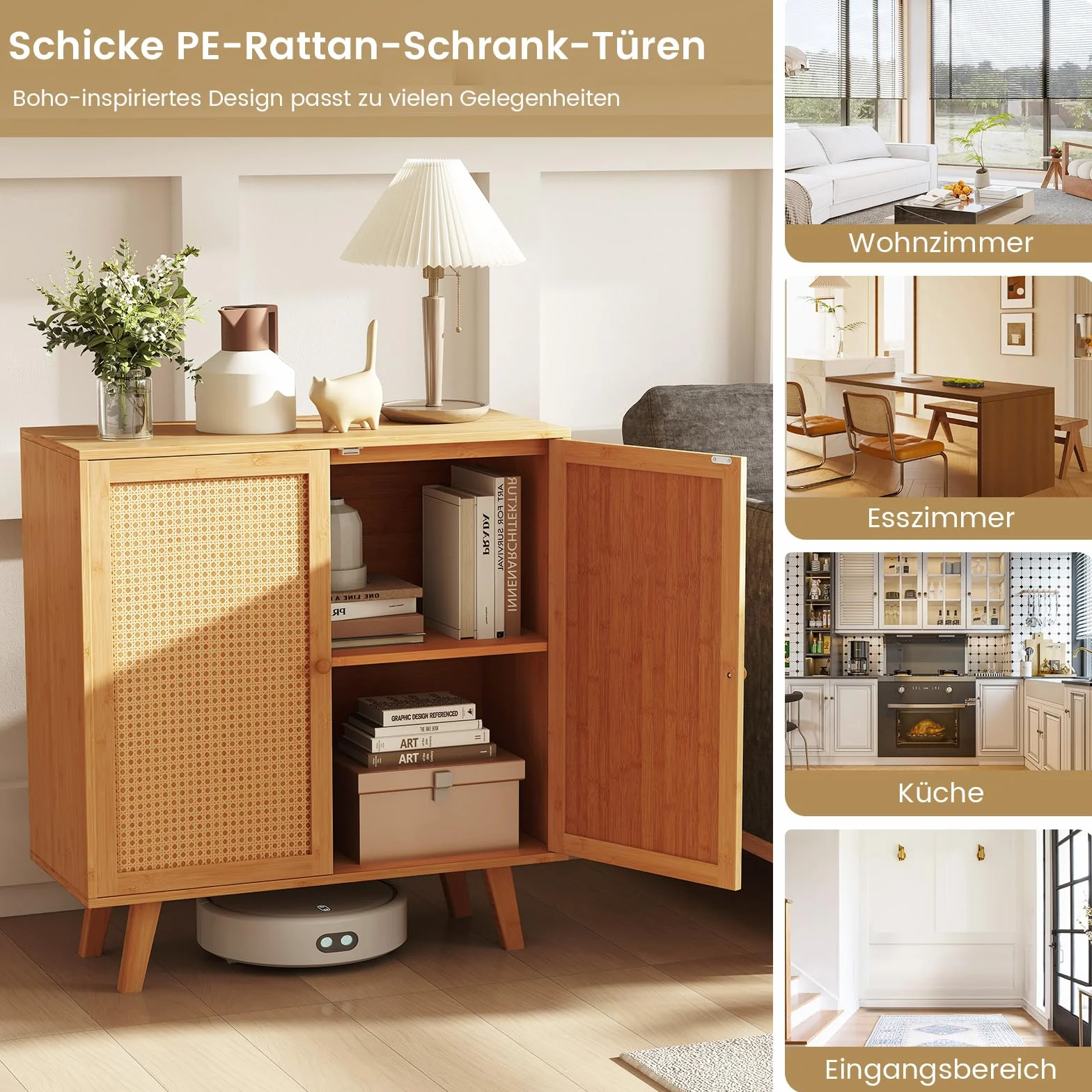 COSTWAY Kredens z rattanowymi drzwiami bambusowa szafka kuchenna z blatem roboczym 80x34.5x85 cm naturalny