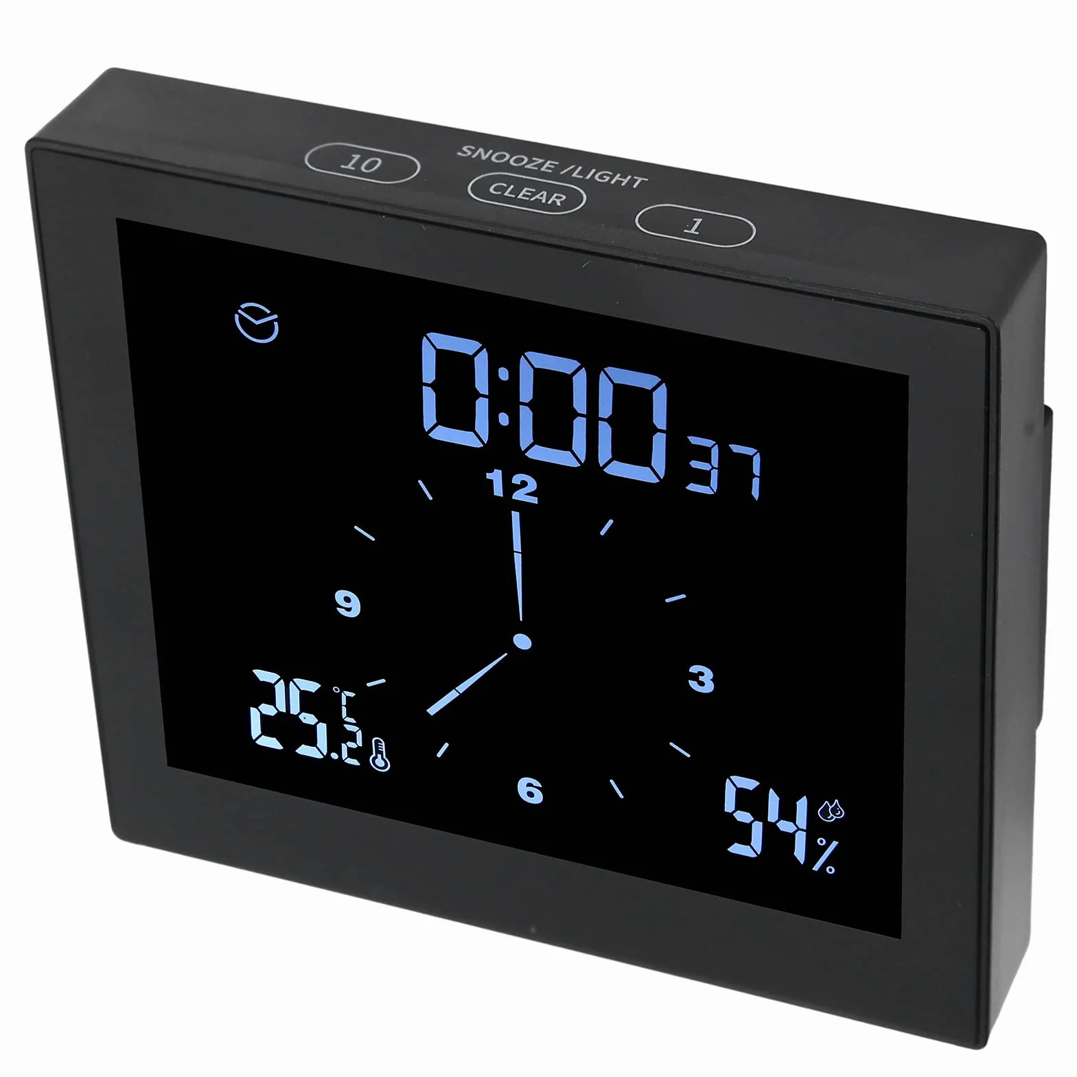 lyrlody Cyfrowy zegar LCD wodoodporny z funkcją odliczania, higrometr termometr do łazienki 3,5x10,5x11,5 cm czarny