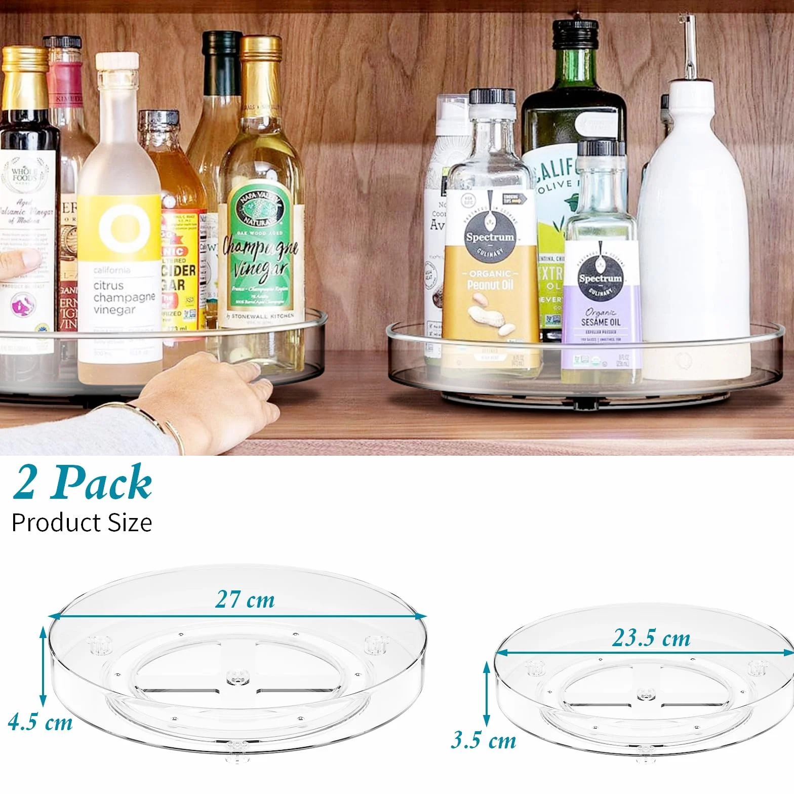 Zestaw 2 obrotowych tacek na lodówkę 27 cm + 23,5 cm, obrotowy stojak na przyprawy