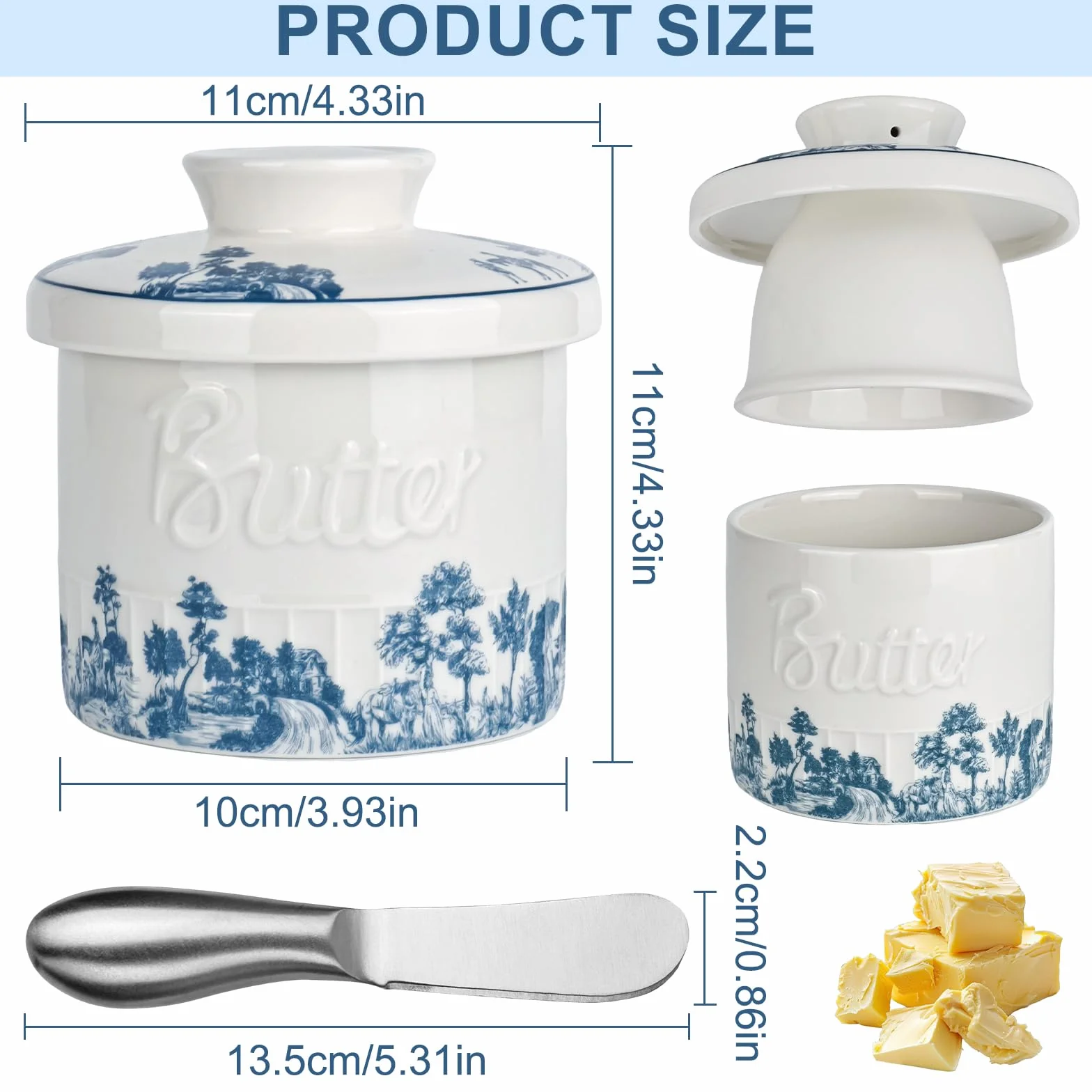 Francuska maselniczka ceramiczna z nożem do masła, chłodzona wodą