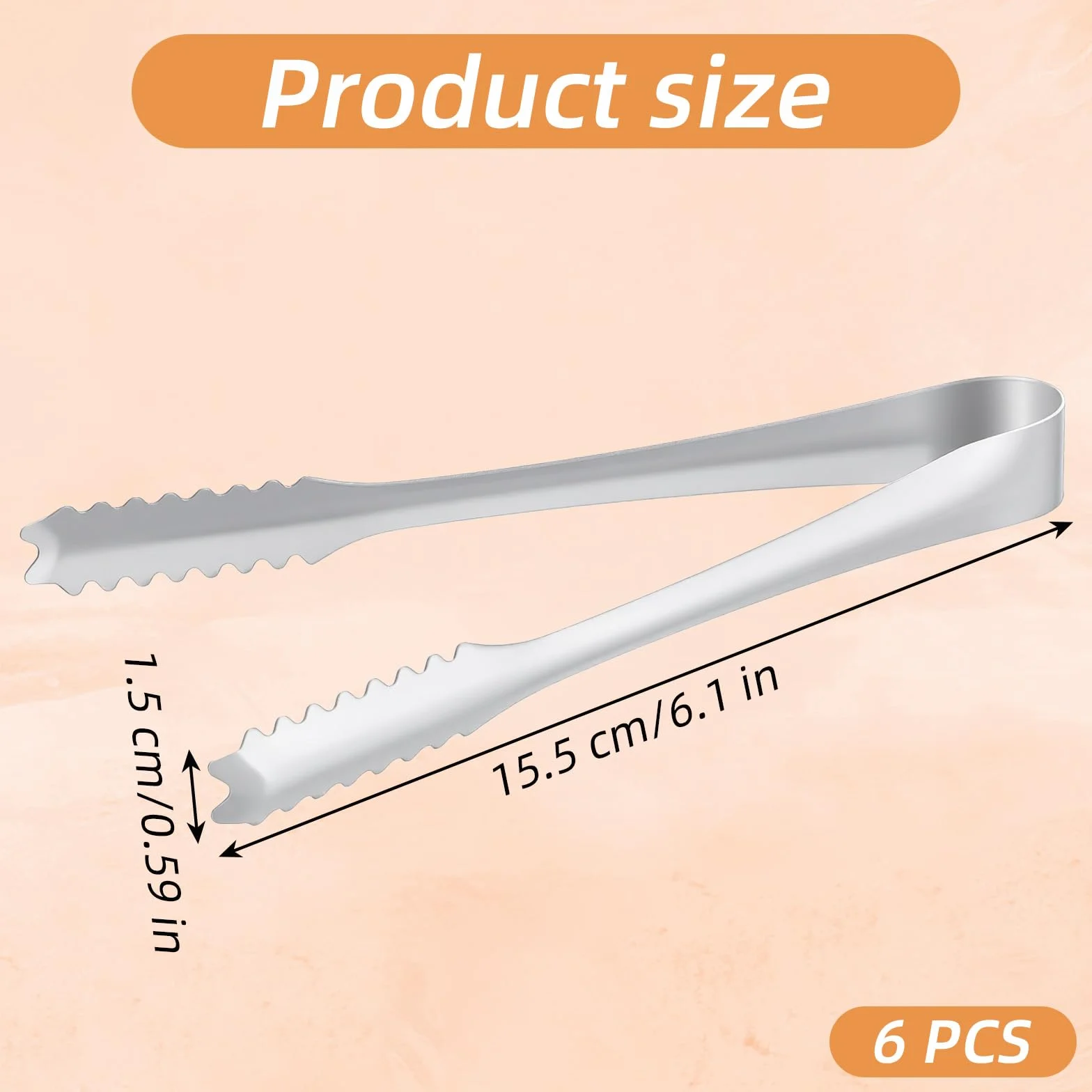 Szczypce kuchenne ze stali nierdzewnej 15,5 cm do lodu, candy bar, antypoślizgowe