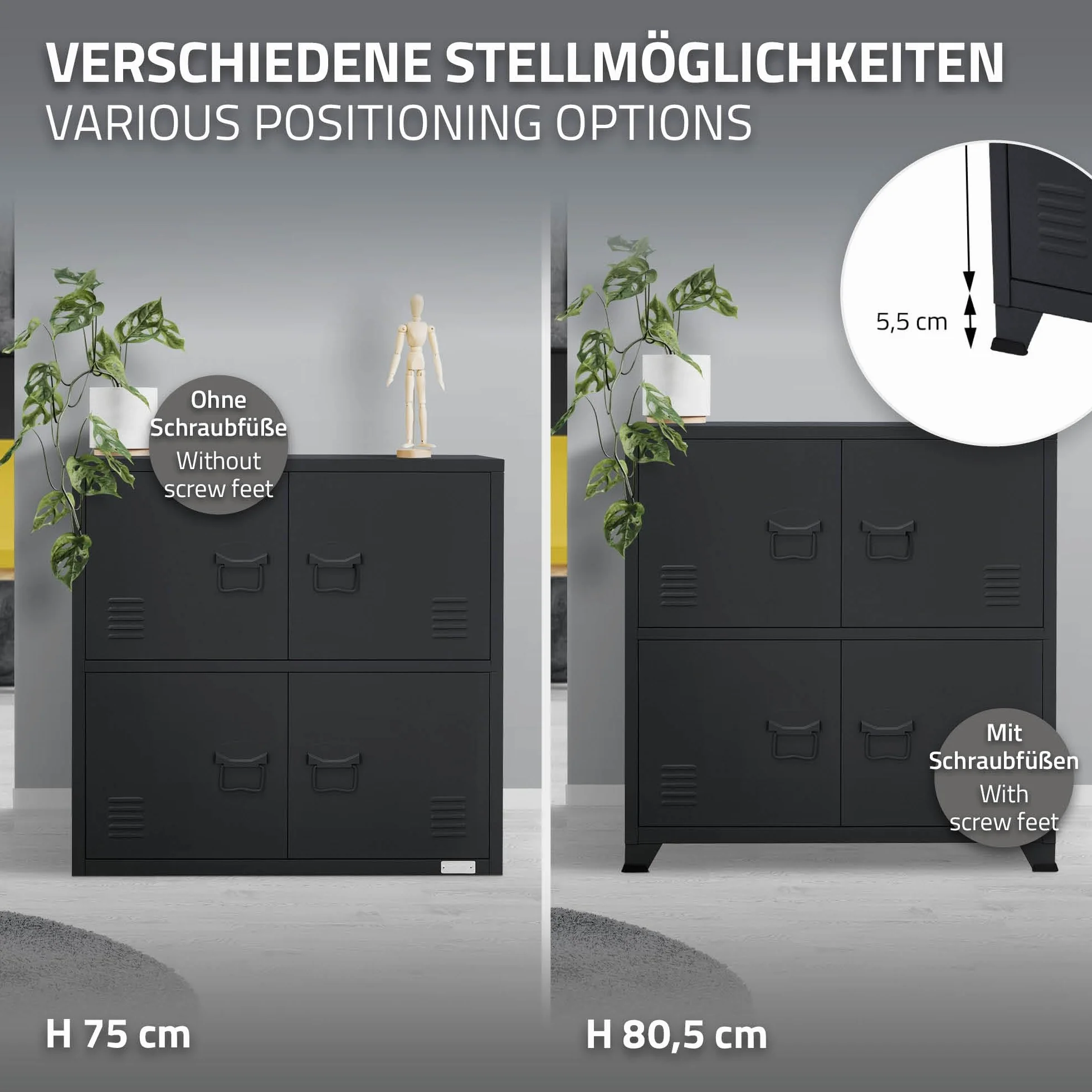 ML-Design szafka metalowa antracyt 75x40x80,5 cm 4 drzwi 2 przegrody wolnostojaca