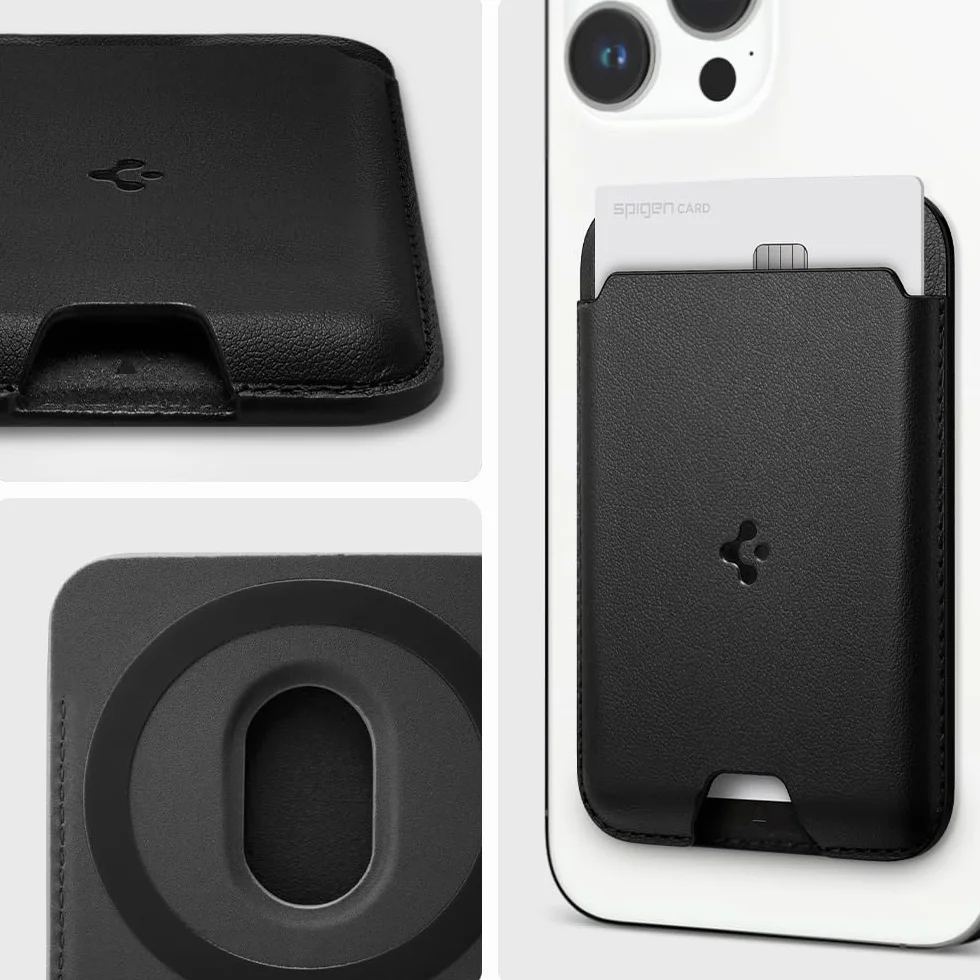 Spigen Valentinus MagFit Magnetyczny uchwyt na karty z 2 kartami zaprojektowany kompatybilny z modelami iPhone 15/14 / 13/12, czarny, klasyczny