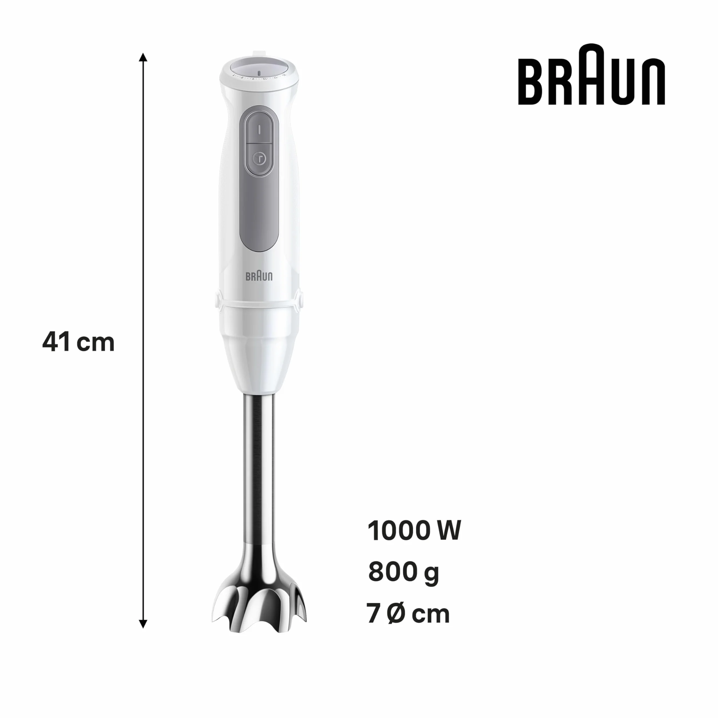 Braun MultiQuick 5 MQ 50001 M, mikser ręczny, z technologią PowerBell Plus, Minipimer, 21 prędkości+Turbo, System Easy Click Plus, ergonomiczny mikser, stalowy wałek, kubek 600 ml, 1000 W, biały
