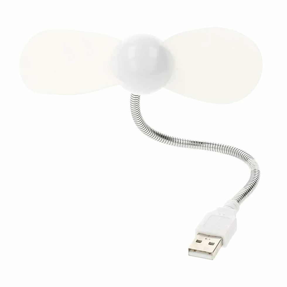 Mini biały wentylator USB z elastycznym kablem 17 cm, klasa energetyczna A+++