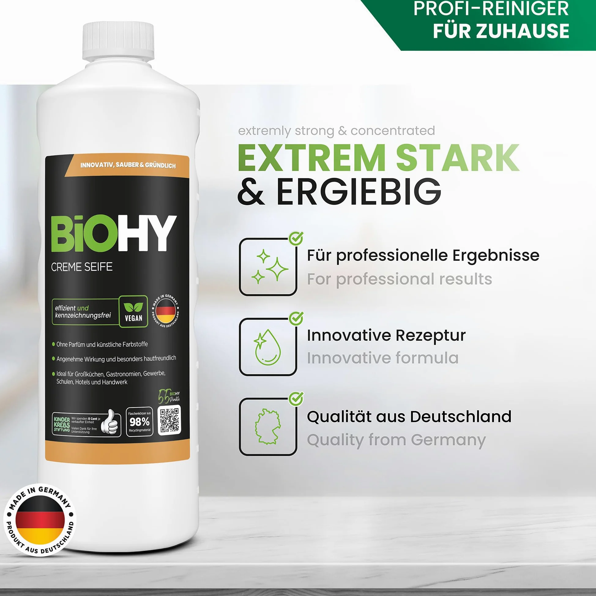 BiOHY Mydło kremowe (10l kanister) + kranik spustowy | Przyjazny dla skóry, odtłuszczający i bezzapachowy wkład do mydła | BEZ FOSFORANÓW | Bez perfum i barwników (Creme Seife)
