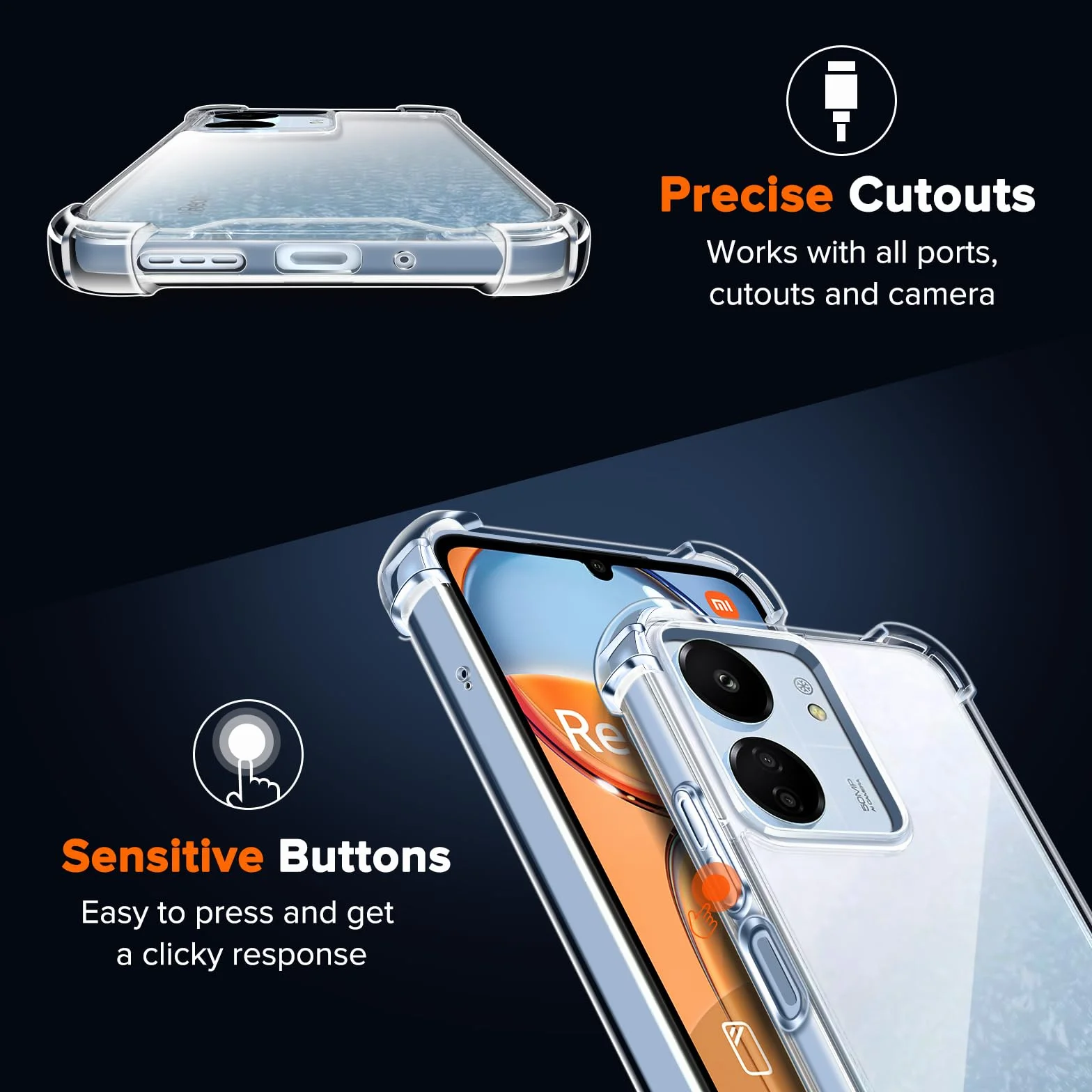 iVoler Przeciw żółknięciu jasne etui do Xiaomi Redmi 13C / Poco C65, [Odporny na wstrząsy klasy wojskowej] Przezroczysty futerał do amortyzacji z miękkiego TPU