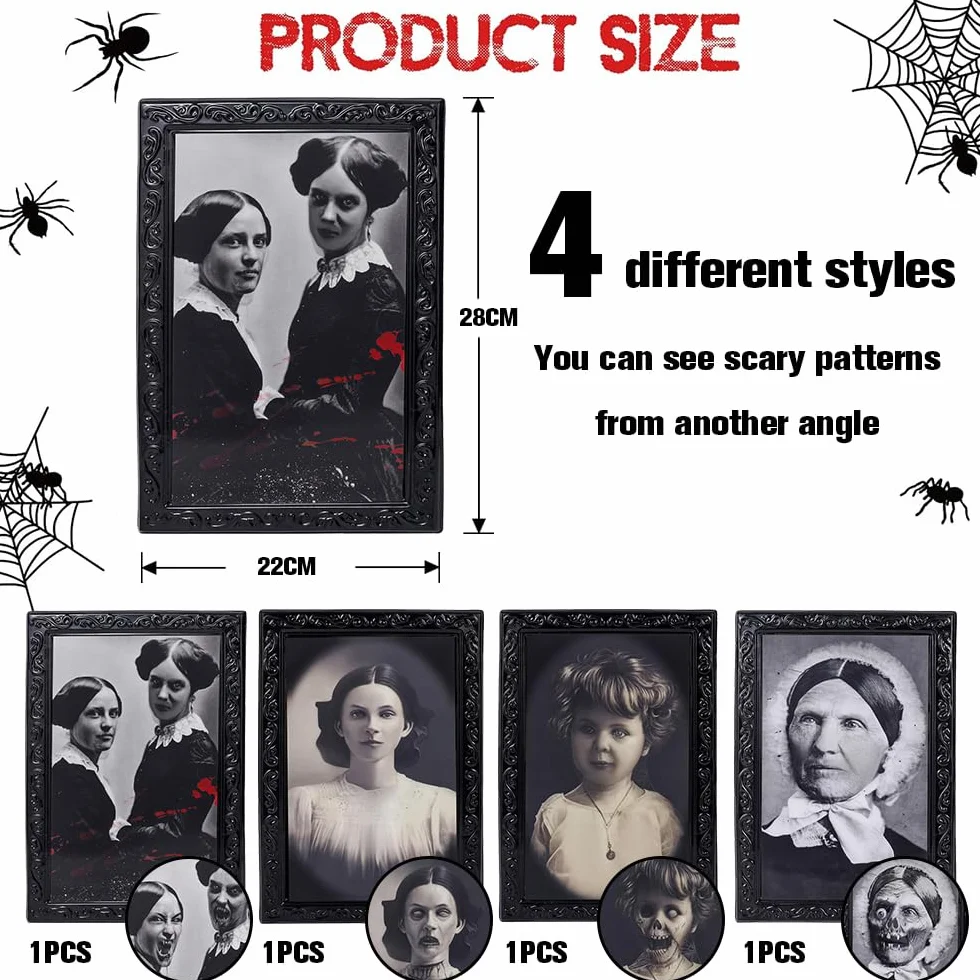 MEISHANG 4 sztuki obrazy na Halloween ramki na zdjęcia 3D dekoracja ścienna