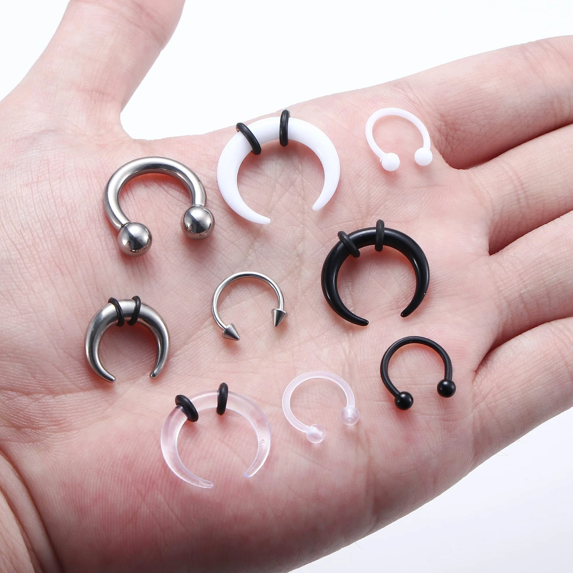 Adramata 30 szt. 16G-6G Kolczyki z akrylu, zwężające się kolczyki do septum, podkowy, kolczyki do nosa, kolczyki do nosa, stal chirurgiczna, zestaw do piercingu septum, kolczyki do uszu, pręt do