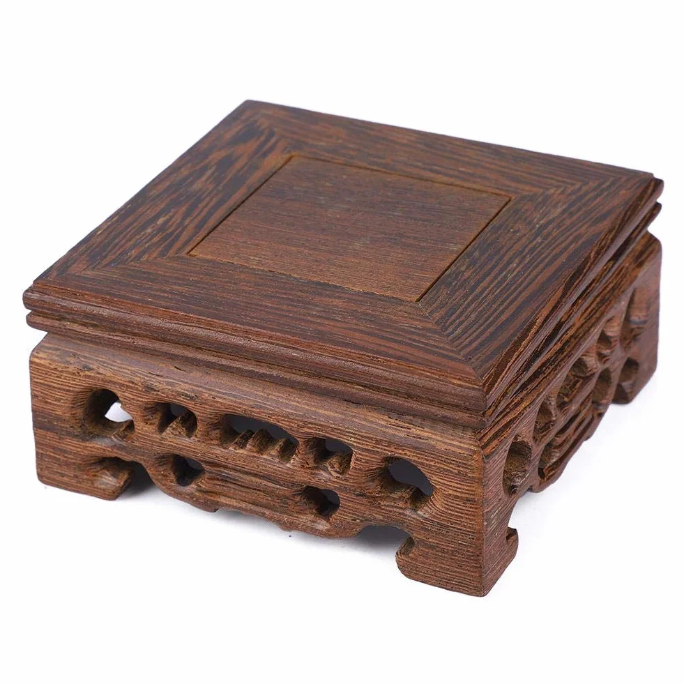 Oumefar Drewniana podstawa ekspozycyjna mały kwadratowy czajniczek podstawa bonsai stojak ekspozycyjny stojak do dekoracji biura domowego (8 x 8 x 3,7 cm)