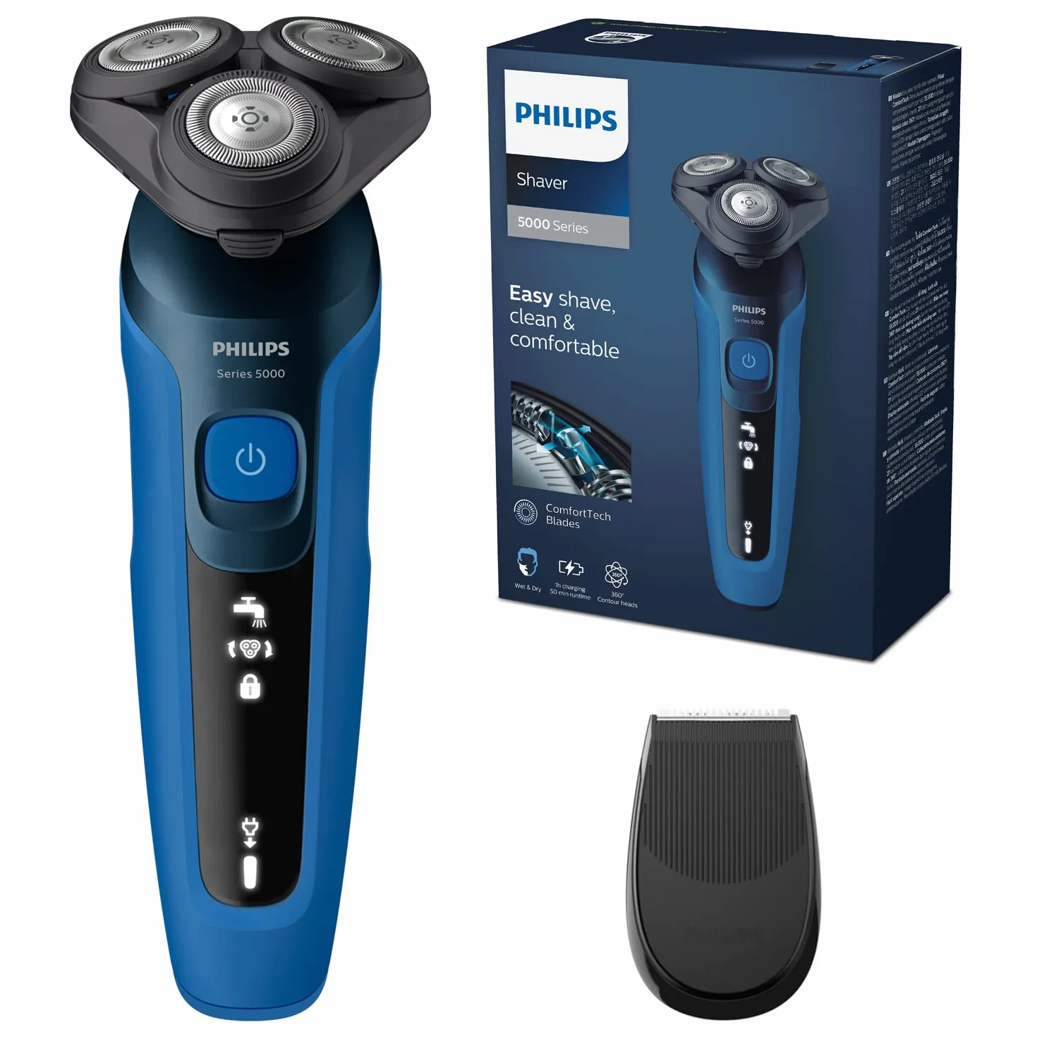 Philips Series 5000 S5466/18, Elektryczna golarka na mokro i na sucho, wydajne i delikatne golenie, system cięcia SteelPrecision, elastyczne głowice tnące 360°, czas pracy 60 min, Dark Royal Blue