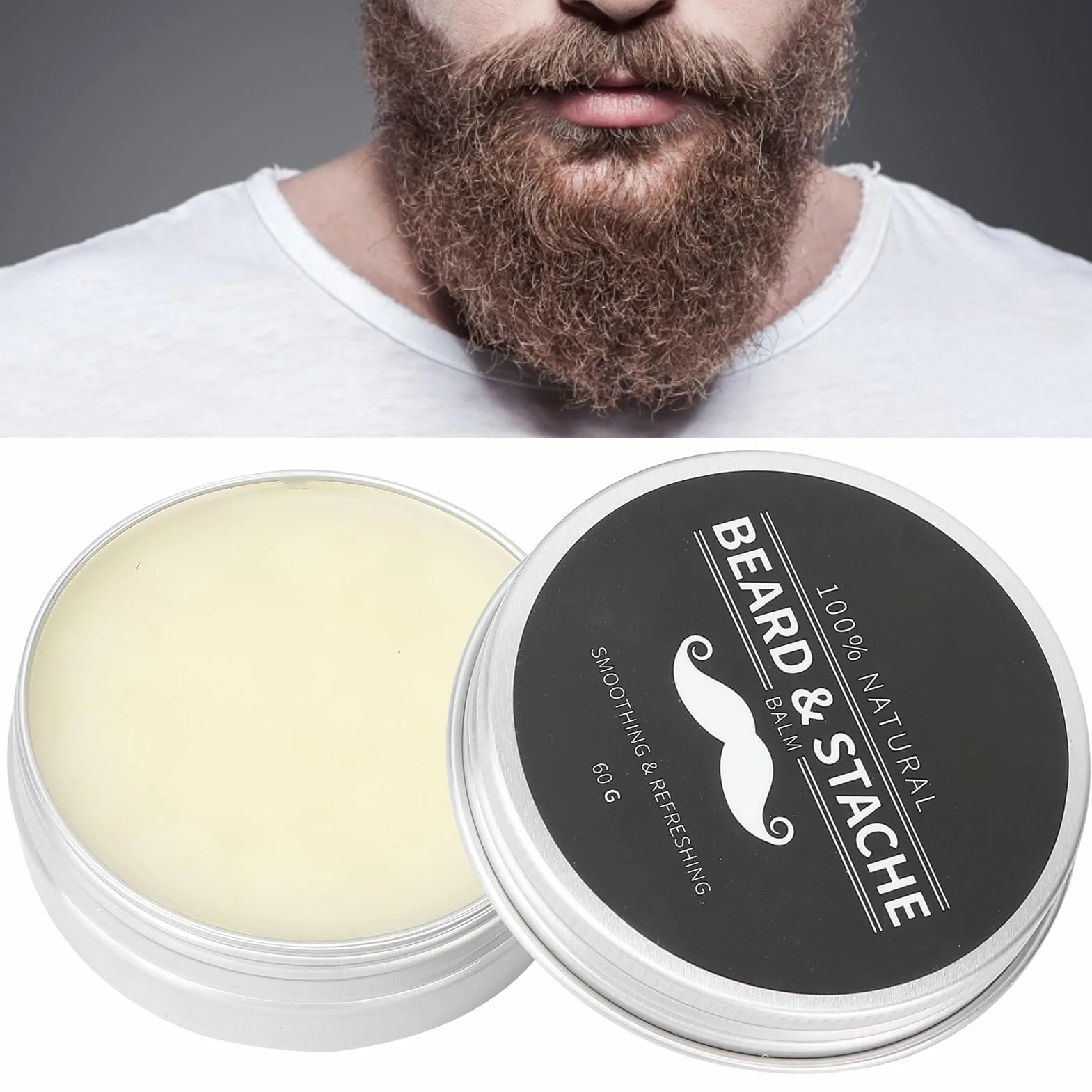 60g Wosk Do Brody Męskiej Pomada Do Stylizacji Włosów I Brody Męski Krem ​​do Pielęgnacji Wąsów Twarzy Głęboko Nawilżający, Zapewniający Długotrwałe Utrwalenie I Kontrolę, Do Wszystkich Rodzajów Włosó