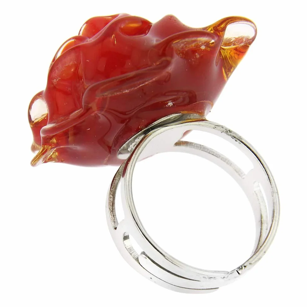 GlassOfVenice Murano szklany czerwony kwiat pierścień regulowany