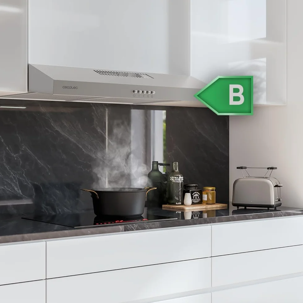 Cecotec 60 cm Szerokość Bolero Flux CM 602200 Inox B. Moc ssania 220m3/h, Silnik 70W, niskie zużycie energii, sterowanie mechaniczne, 3 poziomy mocy, Wykończenie ze stali nierdzewnej