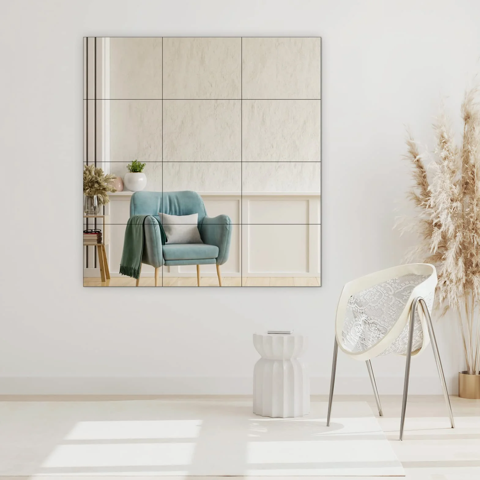 4 sztuki płytek lustrzanych pełnowymiarowych 35,6 x 28 cm - łatwa instalacja, bezramowe szklane lustro ścienne do sypialni, salonu i domowej siłowni