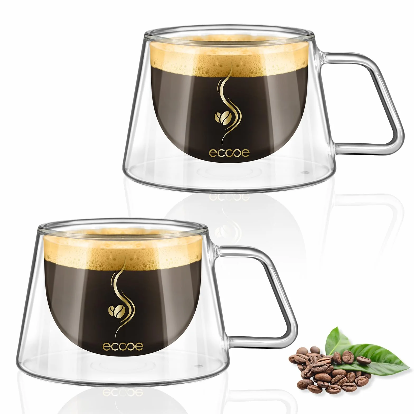Ecooe Filiżanka do Espresso 120 ml Podwójne Ścianki Szkło Borokrzemowe Zestaw 2 Sztuki