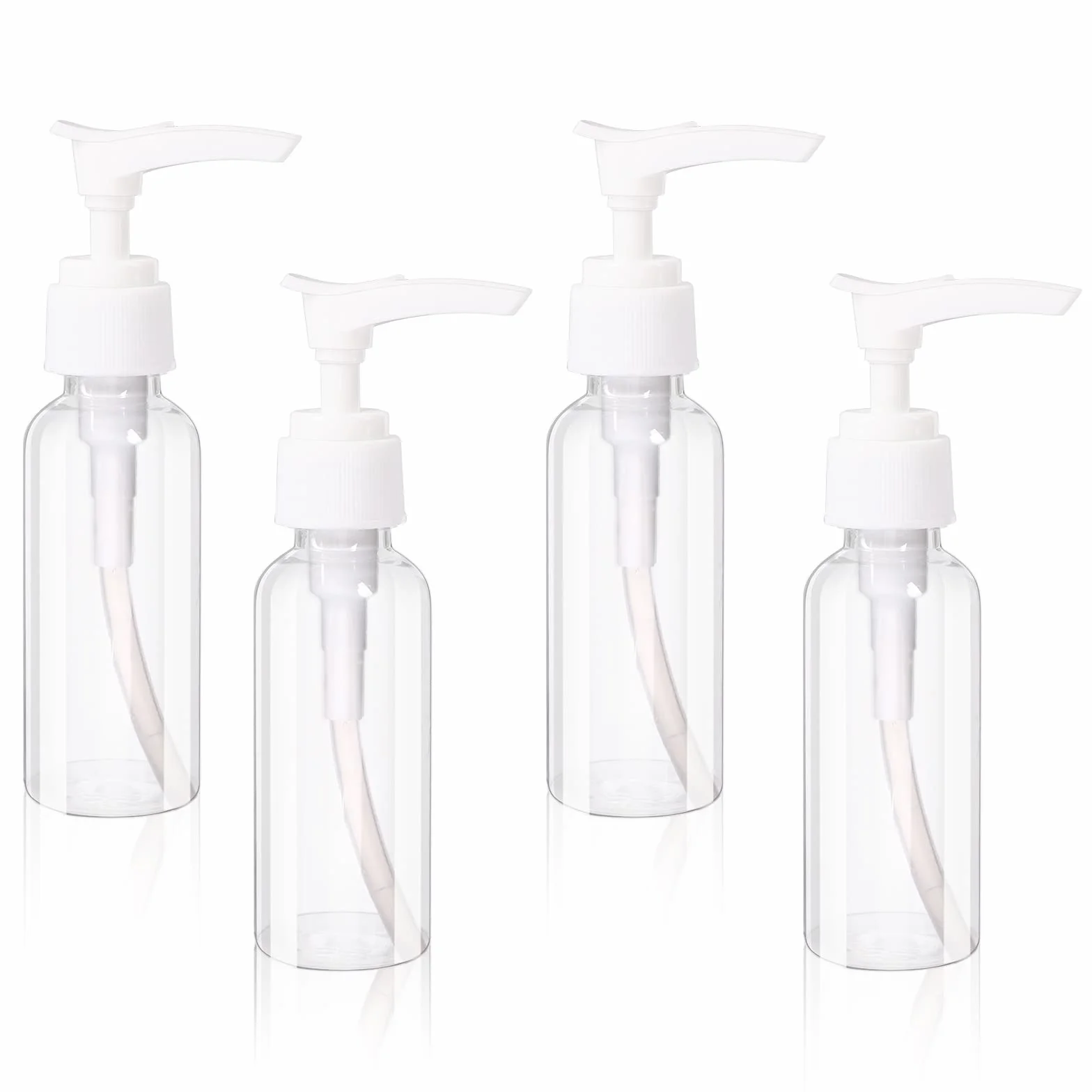 Sliverdew 4 przezroczyste butelki z pompką, 50 ml, do wielokrotnego napełniania, z tworzywa sztucznego, puste butelki podróżne do kosmetyków, balsamu, szamponu, mydła w płynie, 4 sztuki
