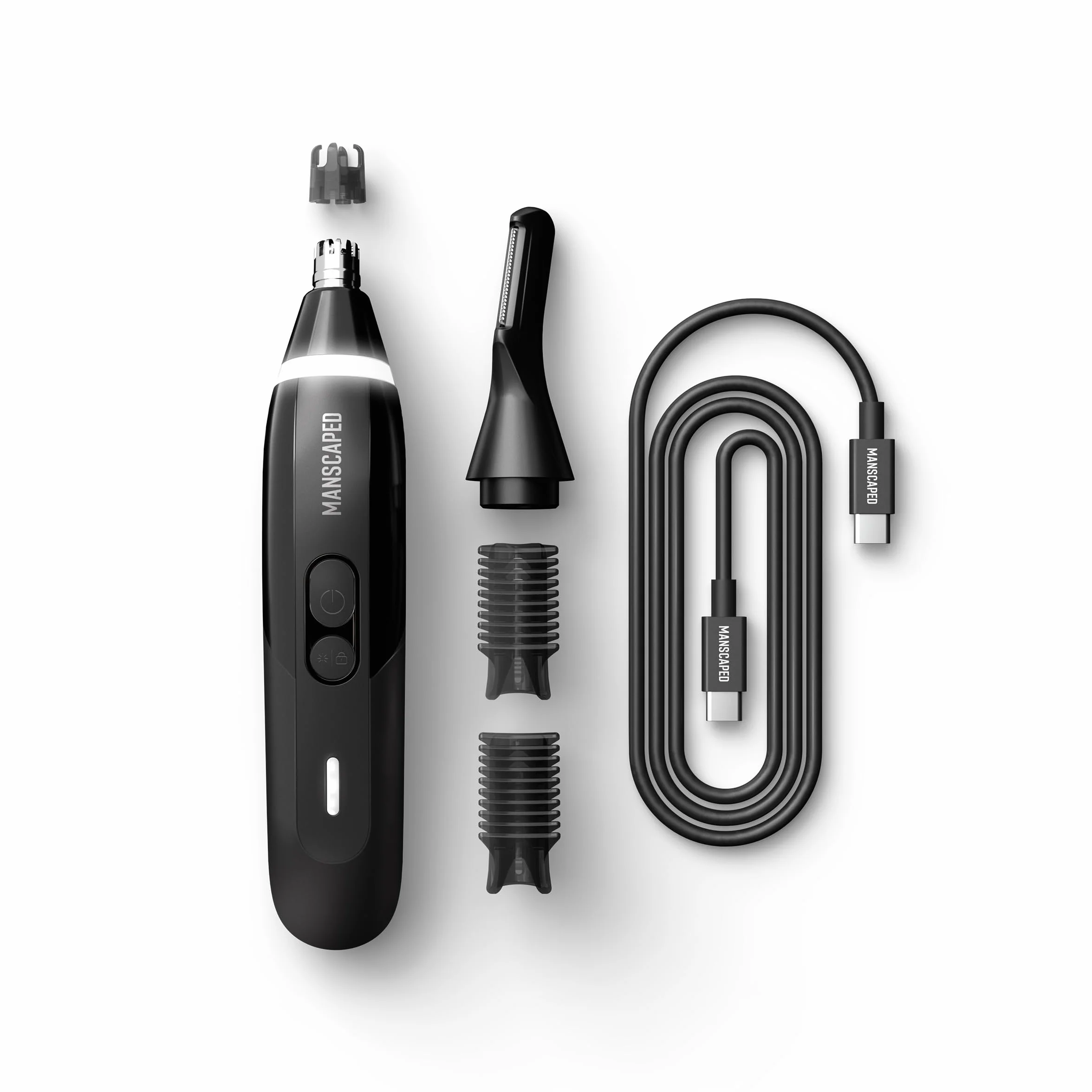 MANSCAPED® Weed Whacker® 3.0 PRO – Elektryczny trymer do włosów w nosie, uszach i brwiach dla mężczyzn – system SkinSafe® Dual-Head, akumulatorowy, blokada podróżna, nakładka z grzebieniem do brwi