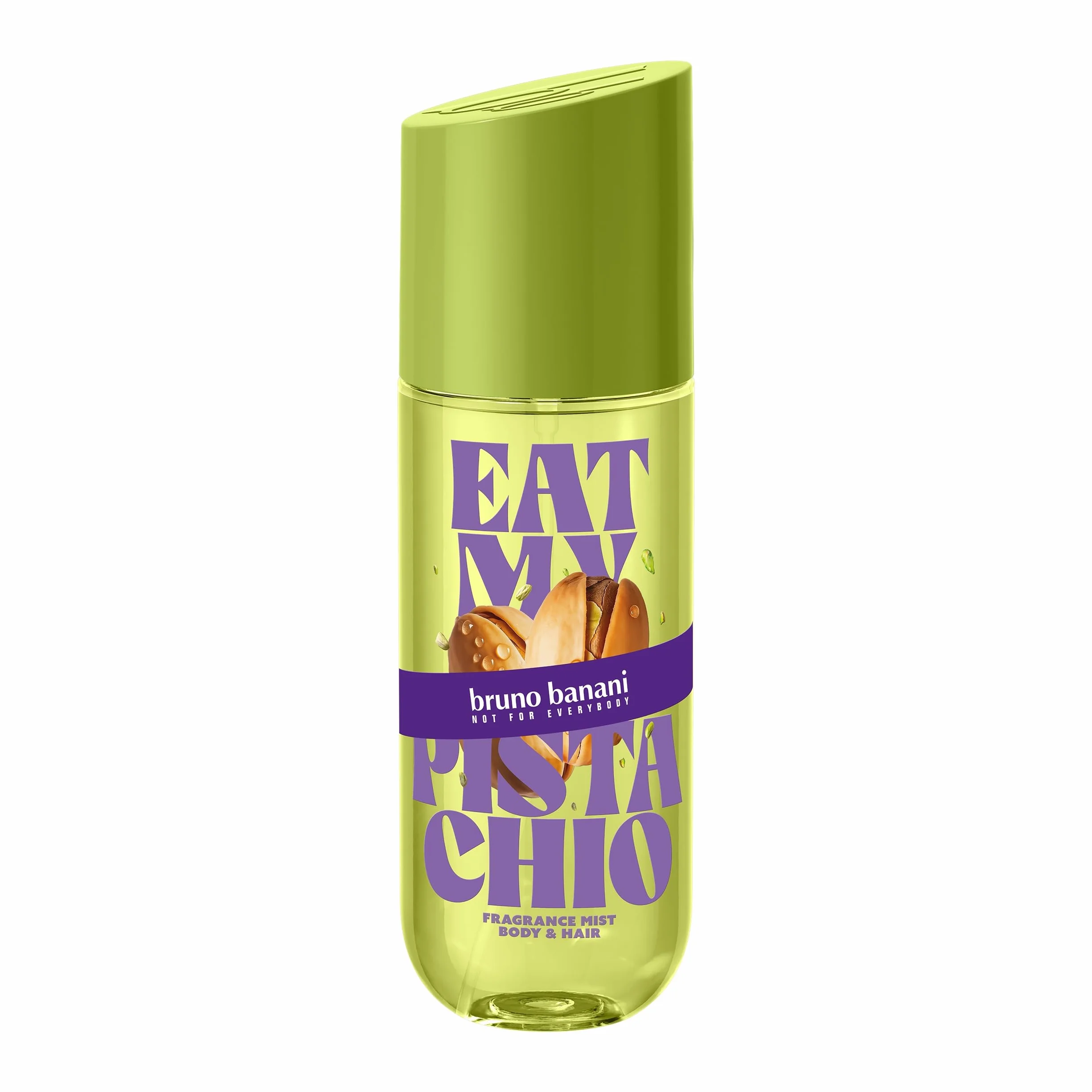 bruno banani Eat My Pistachio perfumowana mgła do ciała i włosów dla kobiet, odświeżająca, długotrwała, bursztynowy zapach gourmand, 236 ml