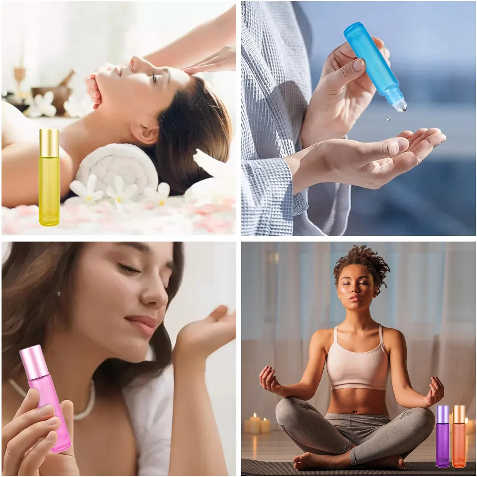 12 sztuk 10 ml Roll On szklane butelki na olejki eteryczne, puste butelki z kulką ze stali nierdzewnej, otwieracz, kroplomierzem i lejkiem, kolorowe do perfum, masażu, aromaterapii (10