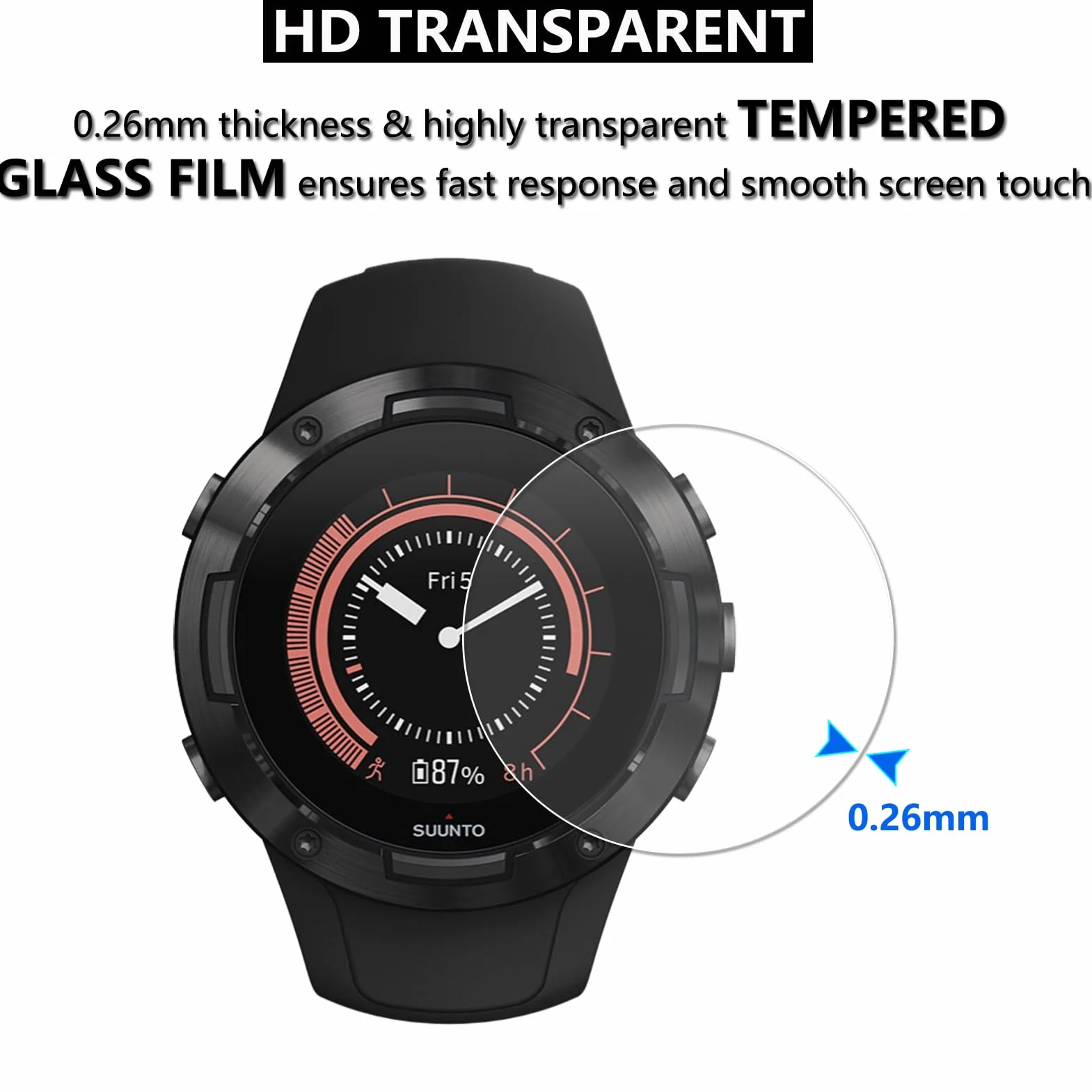 Lusee 3 sztuki szkła hartowanego do smartwatcha (okrągłe, średnica 36 mm), uniwersalna folia ochronna na ekran 9H, przezroczyste HD, odporne na zarysowania, ochrona ekranu, 2,5D