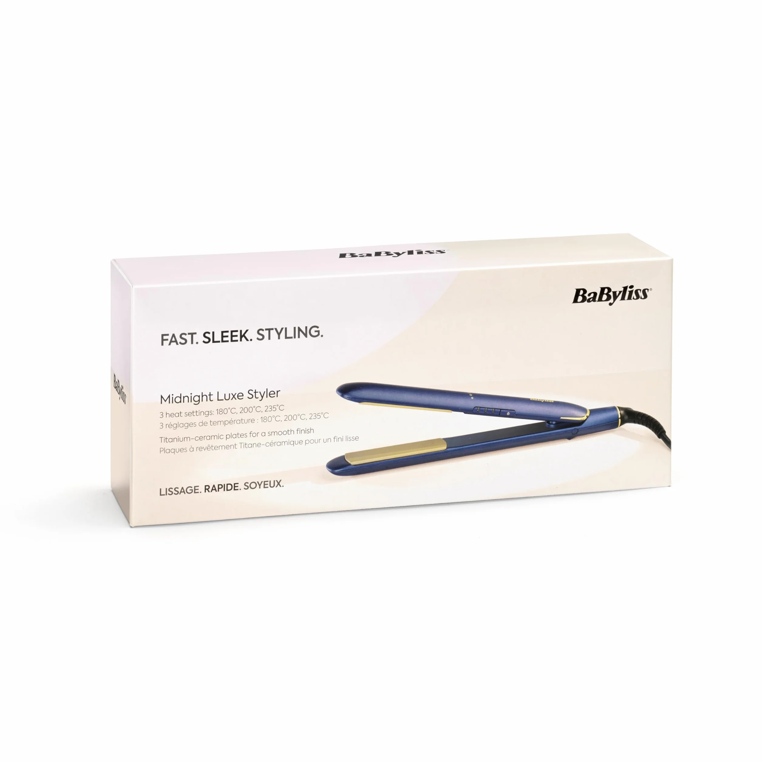 Prostownica BaByliss Midnight Luxe- ceramiczne płytki ruchome zapewniają gładkie prostowanie, szybkie nagrzewanie w 30s., 3 ustawienia temperatury do 235°C, możliwość stosowania na całym świecie,251PE