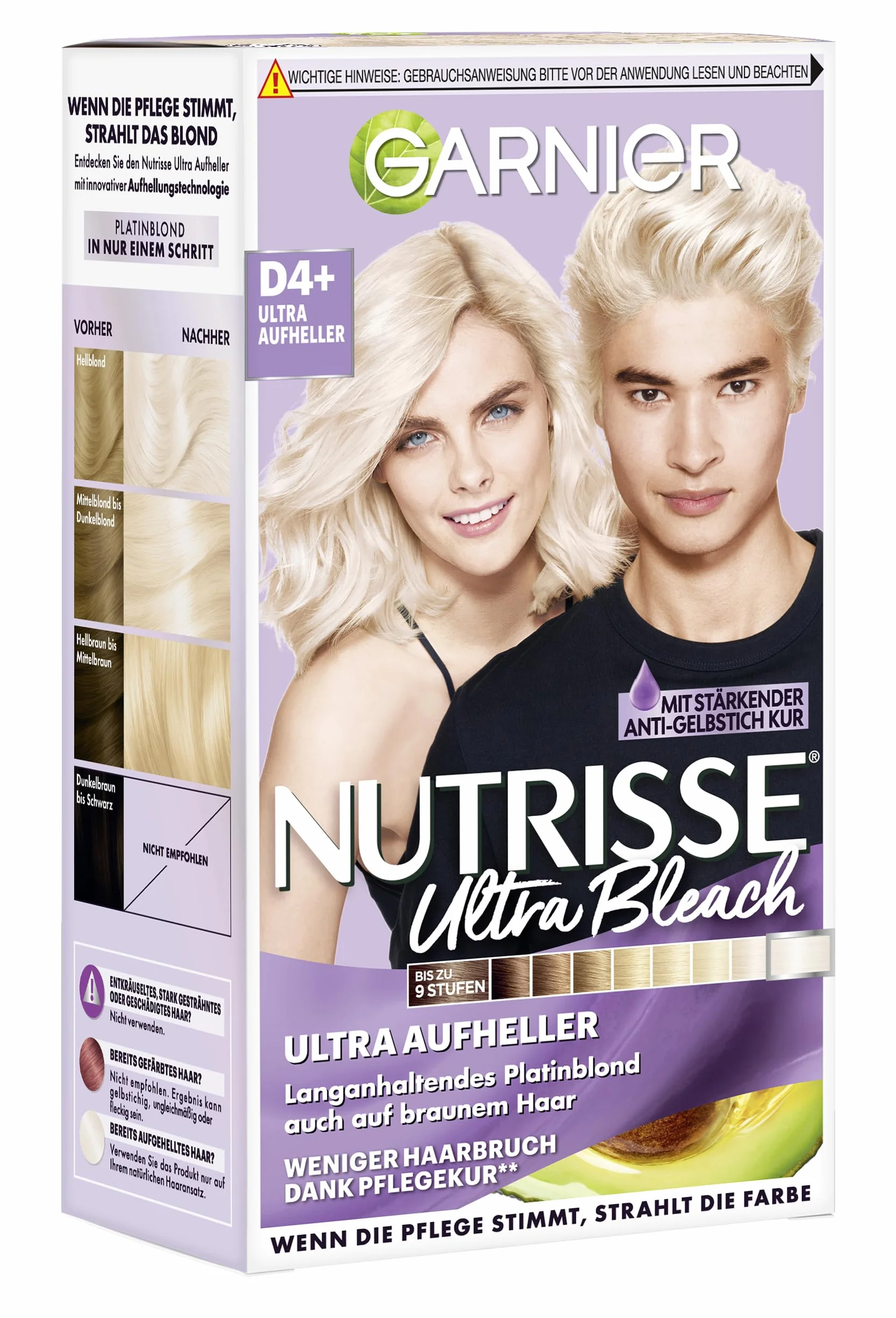 Garnier Nutrisse rozjaśniacz do każdego rodzaju włosów, krem wybielający do 9 stopni i przeciw żółknięciu, ultra wybielający, D4+
