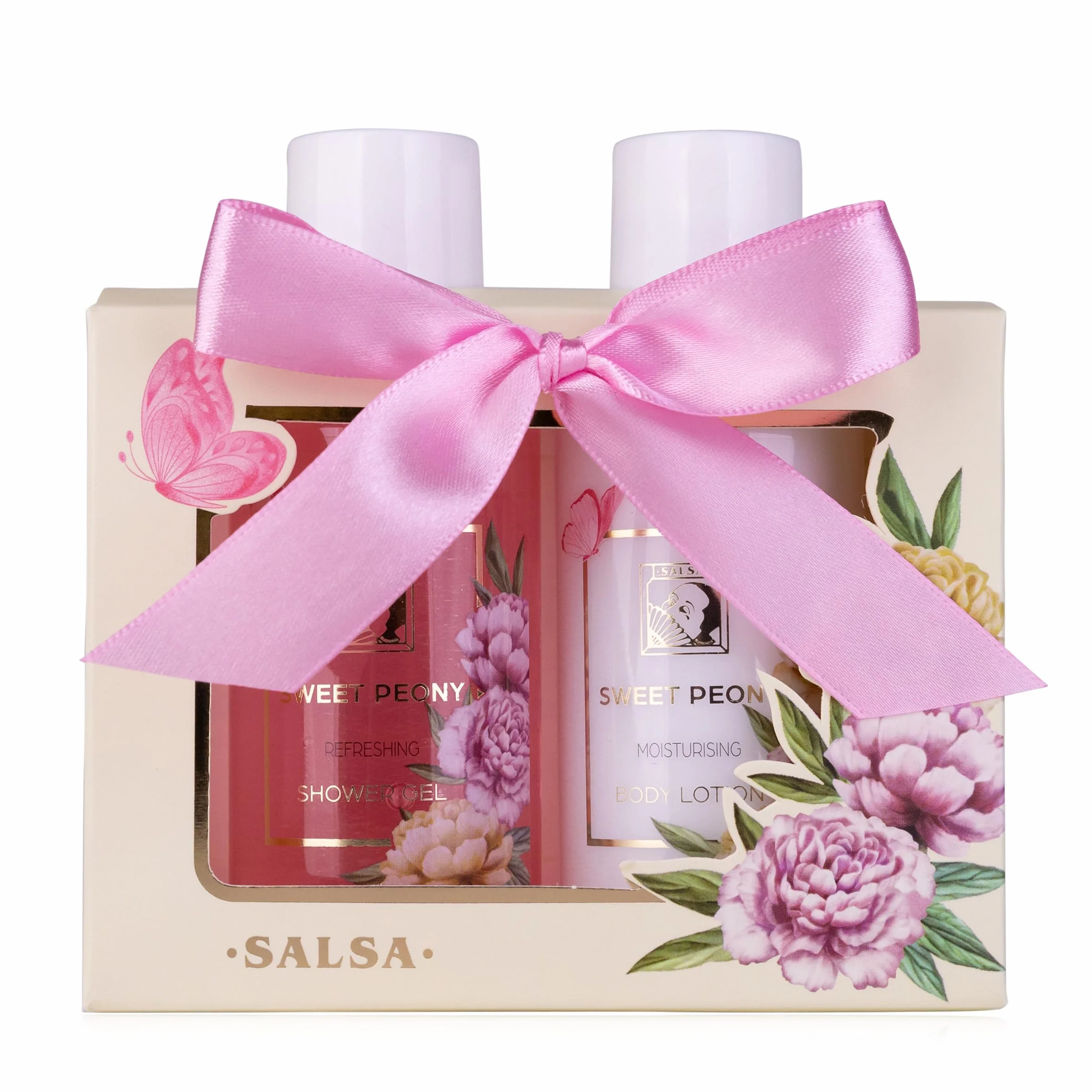 Accentra - Zestaw prysznicowy dla kobiet Sweet PEONY w pięknym pudełku prezentowym - 2-częściowy zestaw do pielęgnacji z żelem pod prysznic i balsamem do ciała - zestaw na prezent wellness na