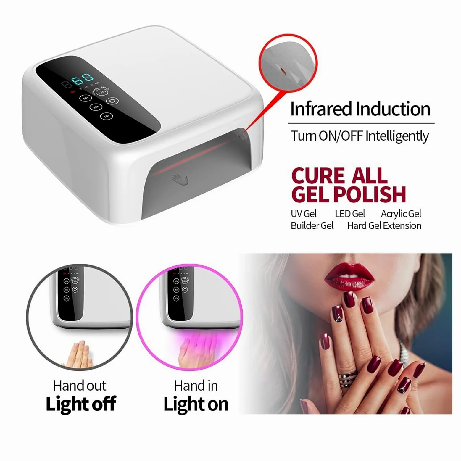 Lampa UV do paznokci, Lampa LED UV do paznokci bezprzewodowa lampa Led do paznokci UV 72W akumulator 15600mAH profesjonalna suszarka do paznokci żelowych lakier do paznokci lampa Curling do domu i sal
