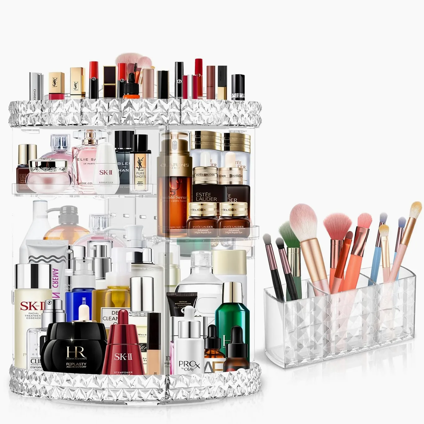 Obrotowy organizer do makijażu o 360 sztuk, organizer na pędzle do makijażu, organizer na perfumy z 6 regulowanymi warstwami, organizer do pielęgnacji skóry o dużej pojemności, organizer do makijażu