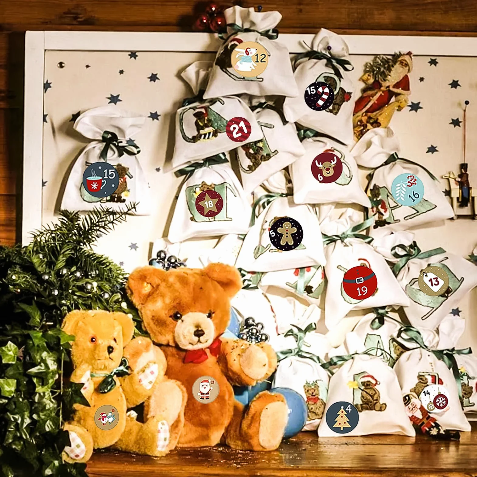 Naklejki z liczbami do kalendarza adwentowego, zestaw 10 x 24 sztuk, świąteczne naklejki do majsterkowania i dekoracji
