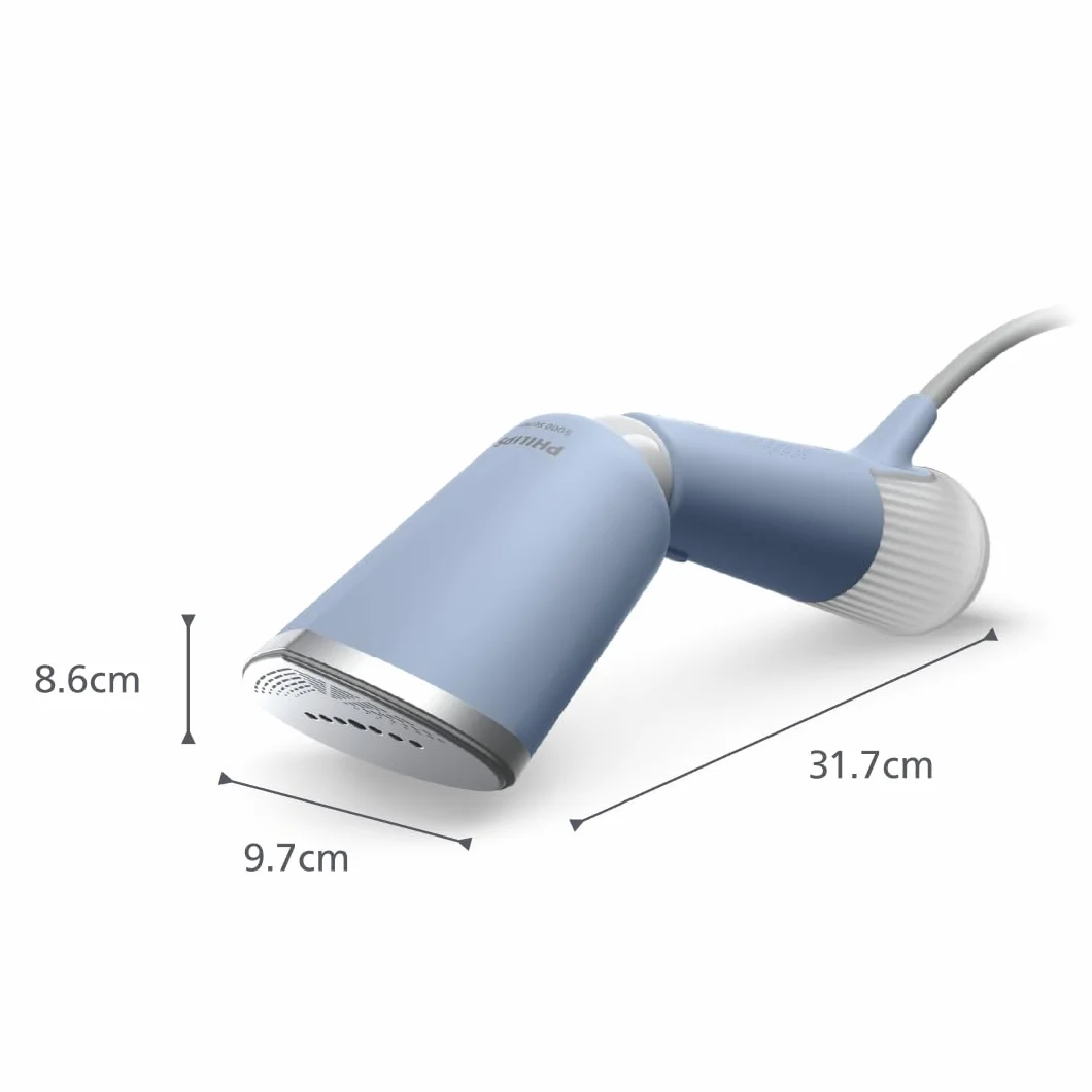 Philips parownica ręczna z serii 5000 - gotowa do pracy w 35 sekund, aktywnie podgrzewana płyta parowa, Eco/Max, delikatna dla delikatnych tkanin, parowanie w pionie i poziomie, niebieski (STH5020/20)