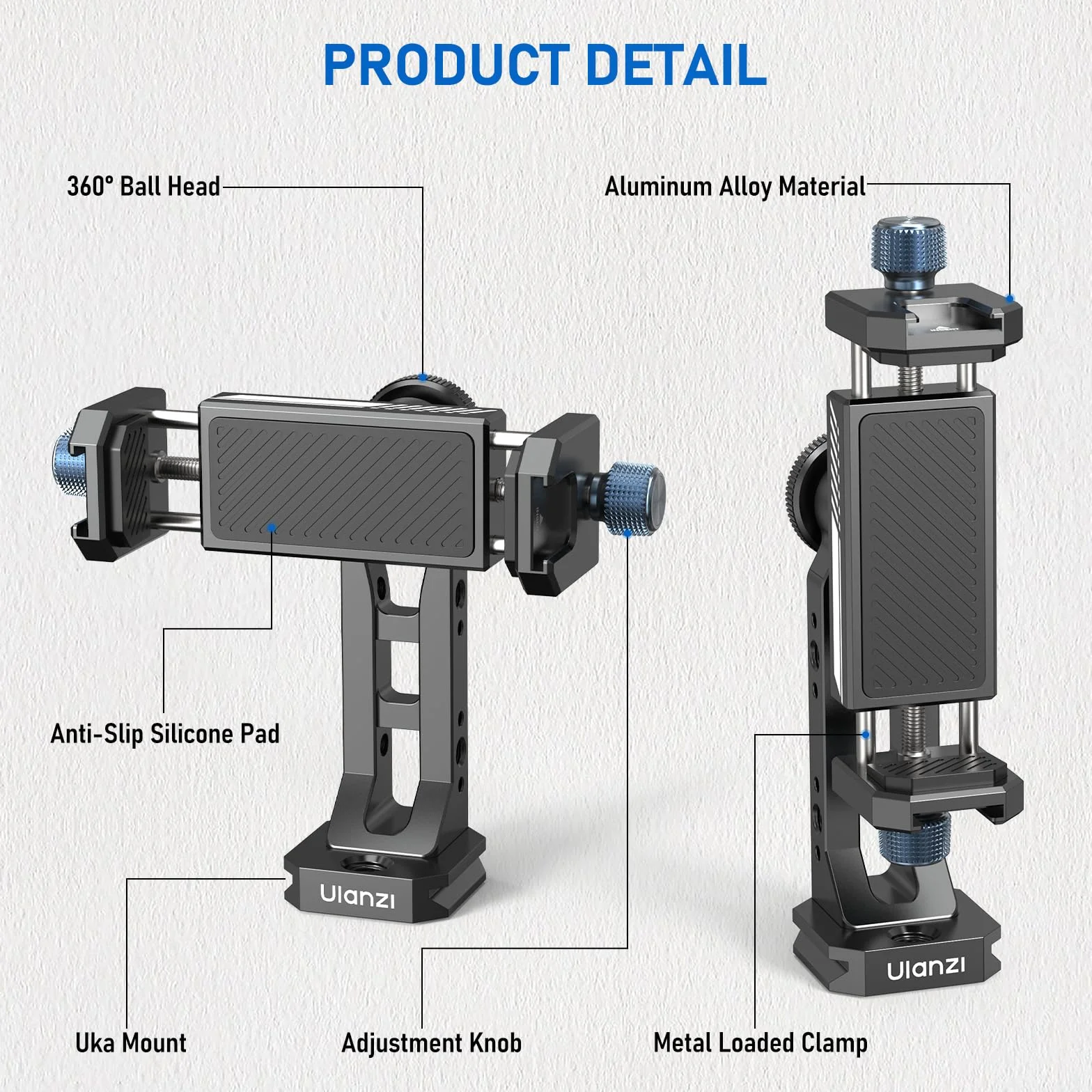 ULANZI MA53 Uchwyt na telefon komórkowy Adapter do statywu z Arca Swiss i Uka, obrót o 360°, adapter do statywu z 1/4" | 3/8" Otwór na smartfony Nagrywanie wideo na żywo