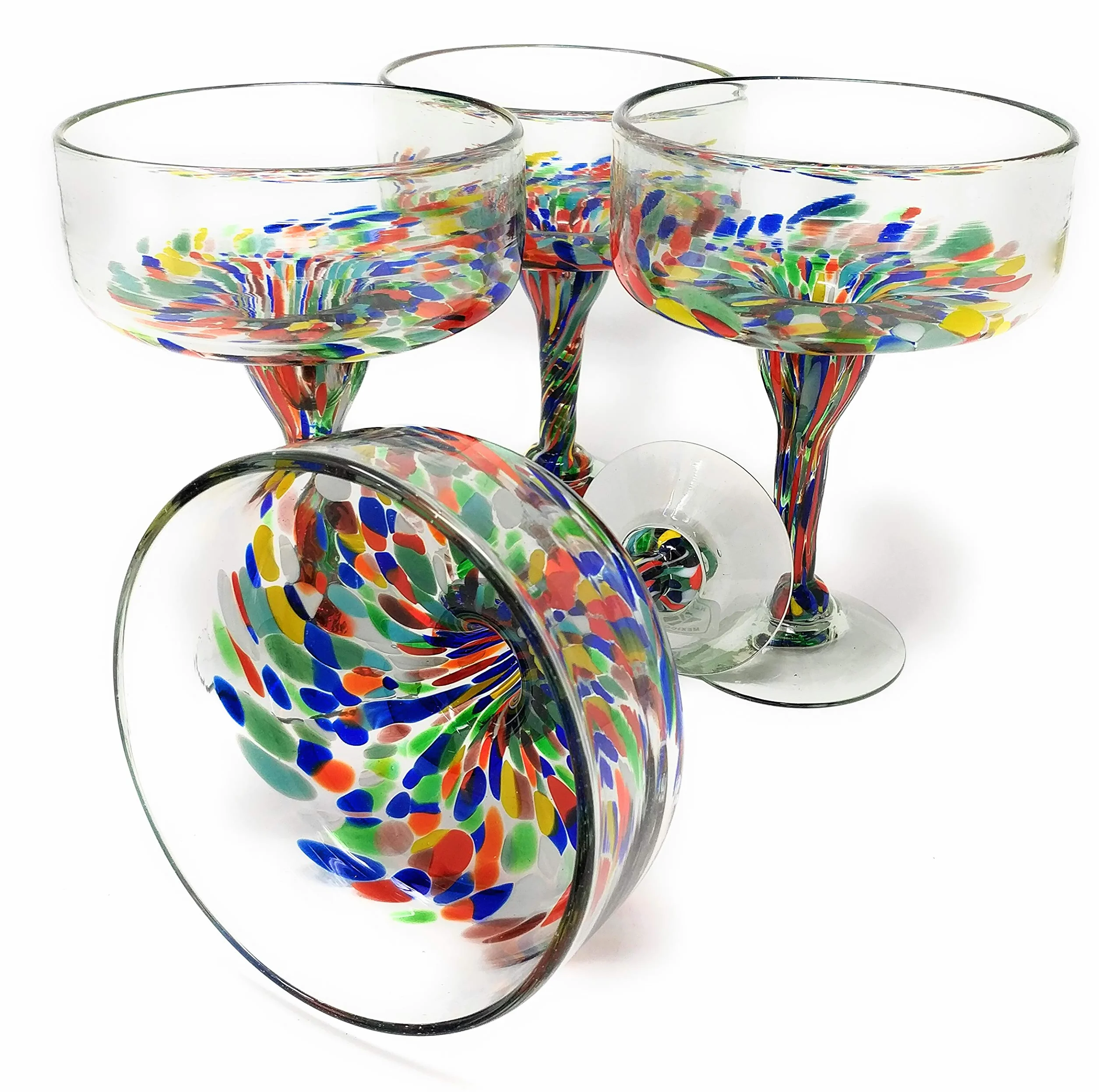 Mexikanisches mundgeblasenes Glas - 4er Set mundgeblasene Margarita-Gläser Konfetti Carmen (16 oz)