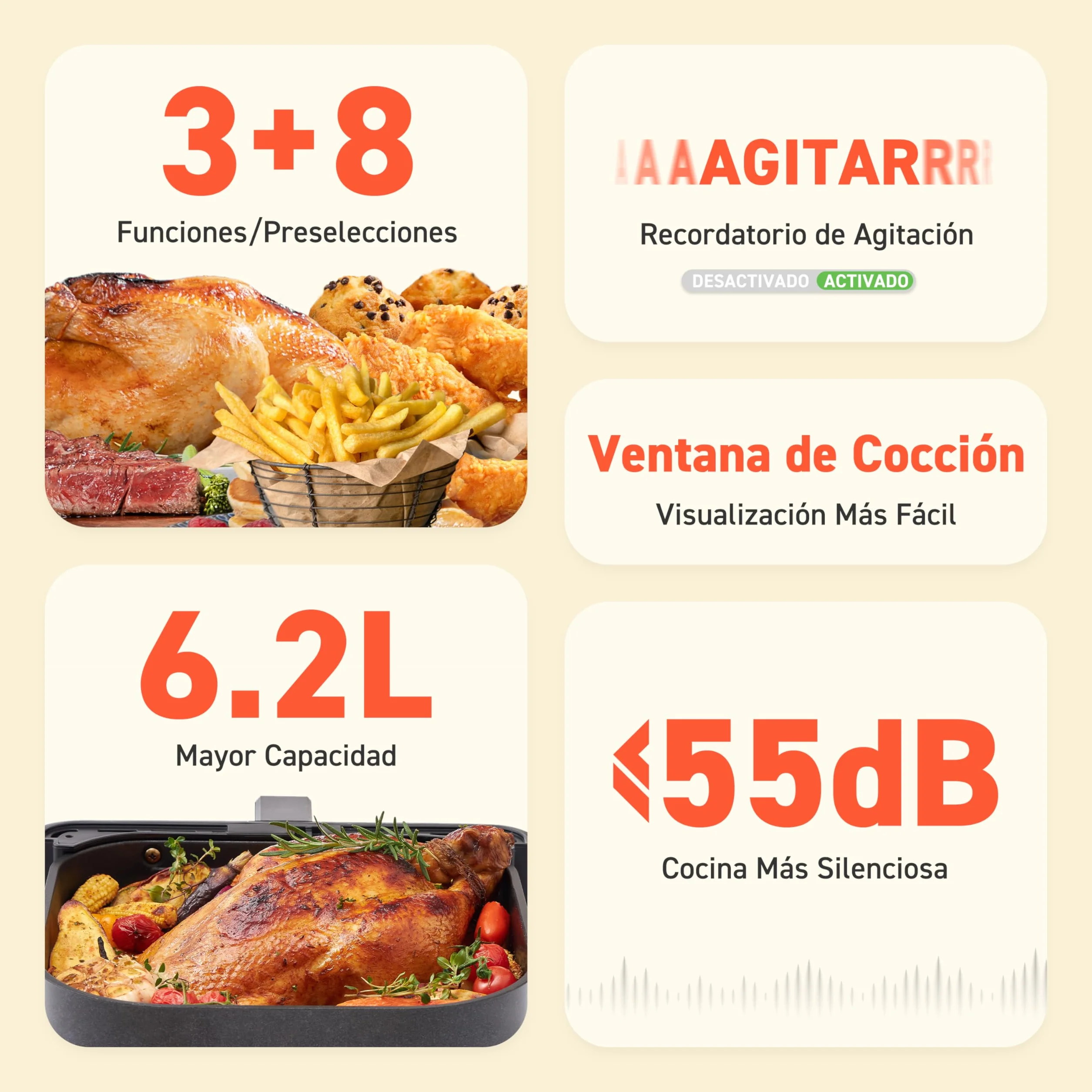 COSORI Frytkownica powietrzna 6,2 l z oknem, frytkownica powietrzna z 12 funkcjami(pieczenie i pieczenie), wyświetlacz One-Touch, regulowany czas i temperaturę 75-205 ℃, 30 przepisów papierowych i 50