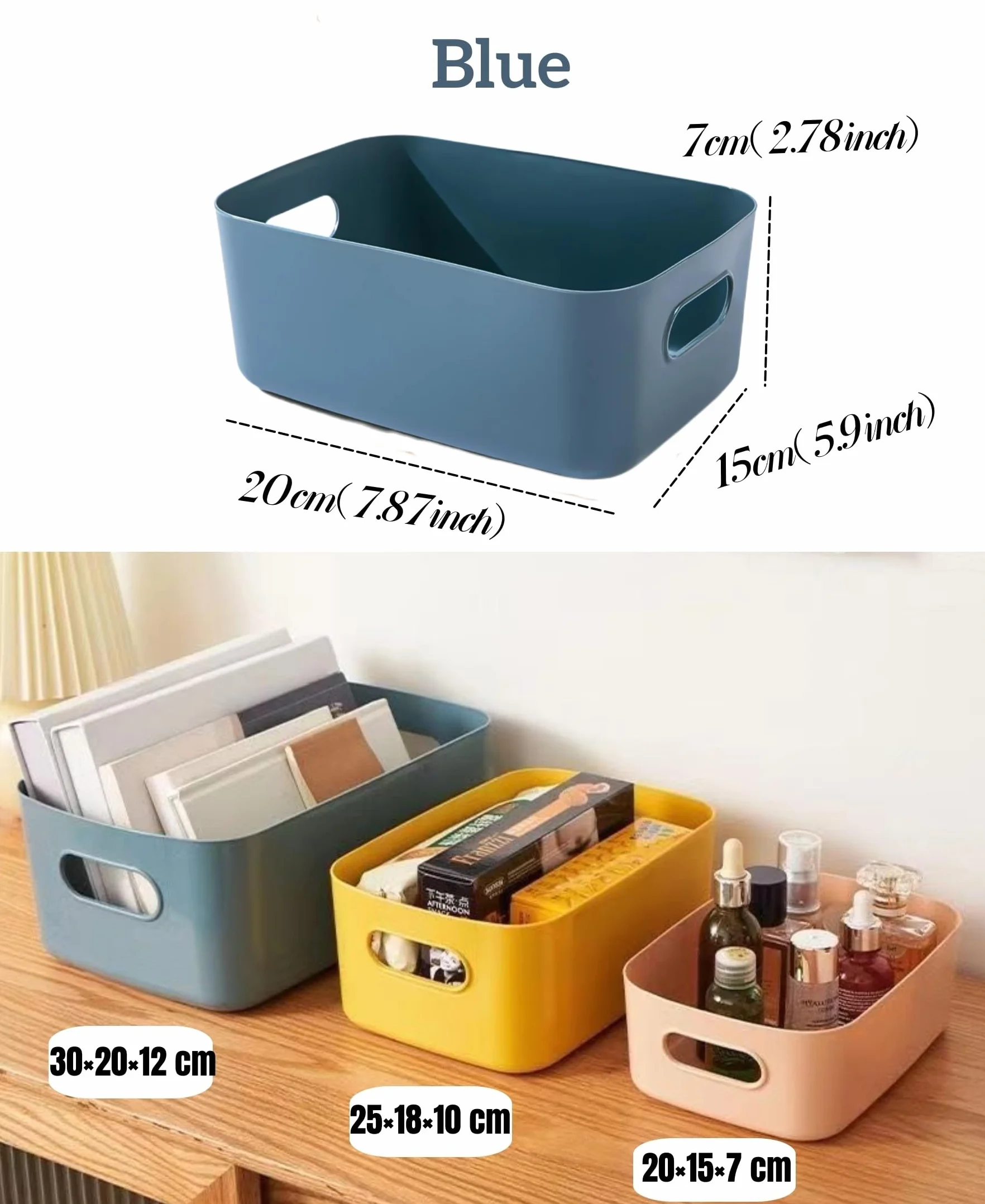 Plastikowy Kosz do Przechowywania z Uchwytami Niebieski 20×14.7×7 cm 6 sztuk