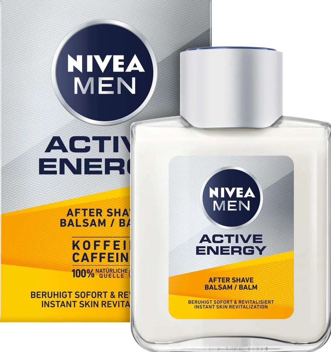 NIVEA MEN Active Energy After Shave Balsam (100 ml), rewitalizujący balsam po goleniu, pielęgnacja skóry po goleniu z kofeiną ze 100% naturalnego źródła