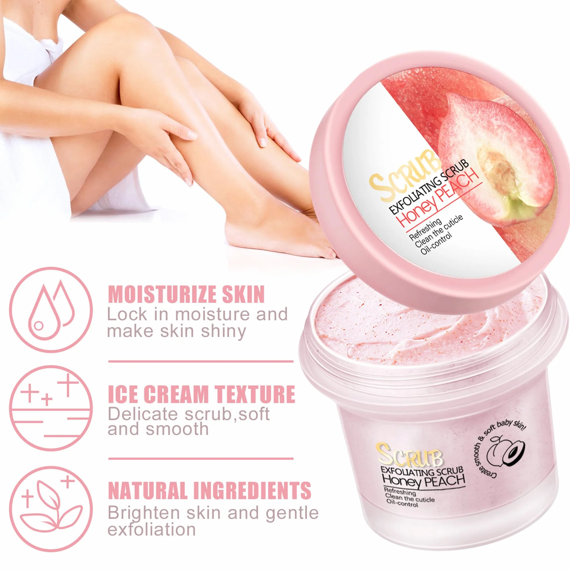 Peach Body Scrub Cream, 100 g, peeling do ciała brzoskwiniowy, gładki i ciasny, głębokie oczyszczanie, zwiększa przemianę materii i redukuje tłuszcz, naturalny peeling do ciała dla wszystkich rodzajów