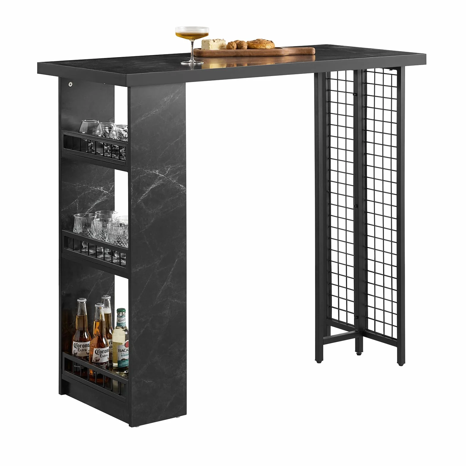 SoBuy FWT100-SCH Stolik Barowy Wysoki 120x105x50cm imitacja marmuru