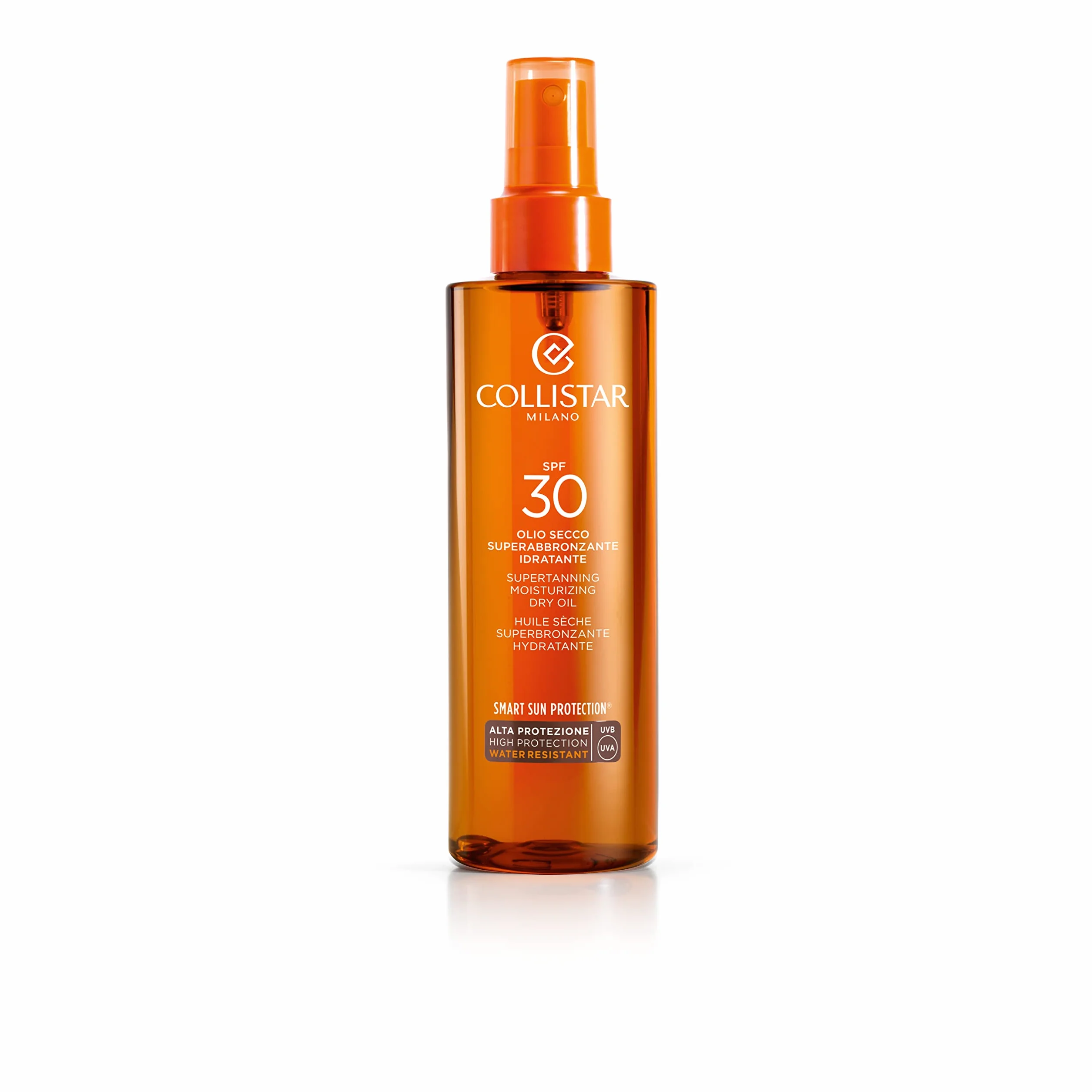 Collistar Suchy Olej Superopalający Nawilżanie, SPF 30, Intensyfikuje opaleniznę i chroni przed solewką, Do twarzy i szyi, Odporność na wodę, 200 ml
