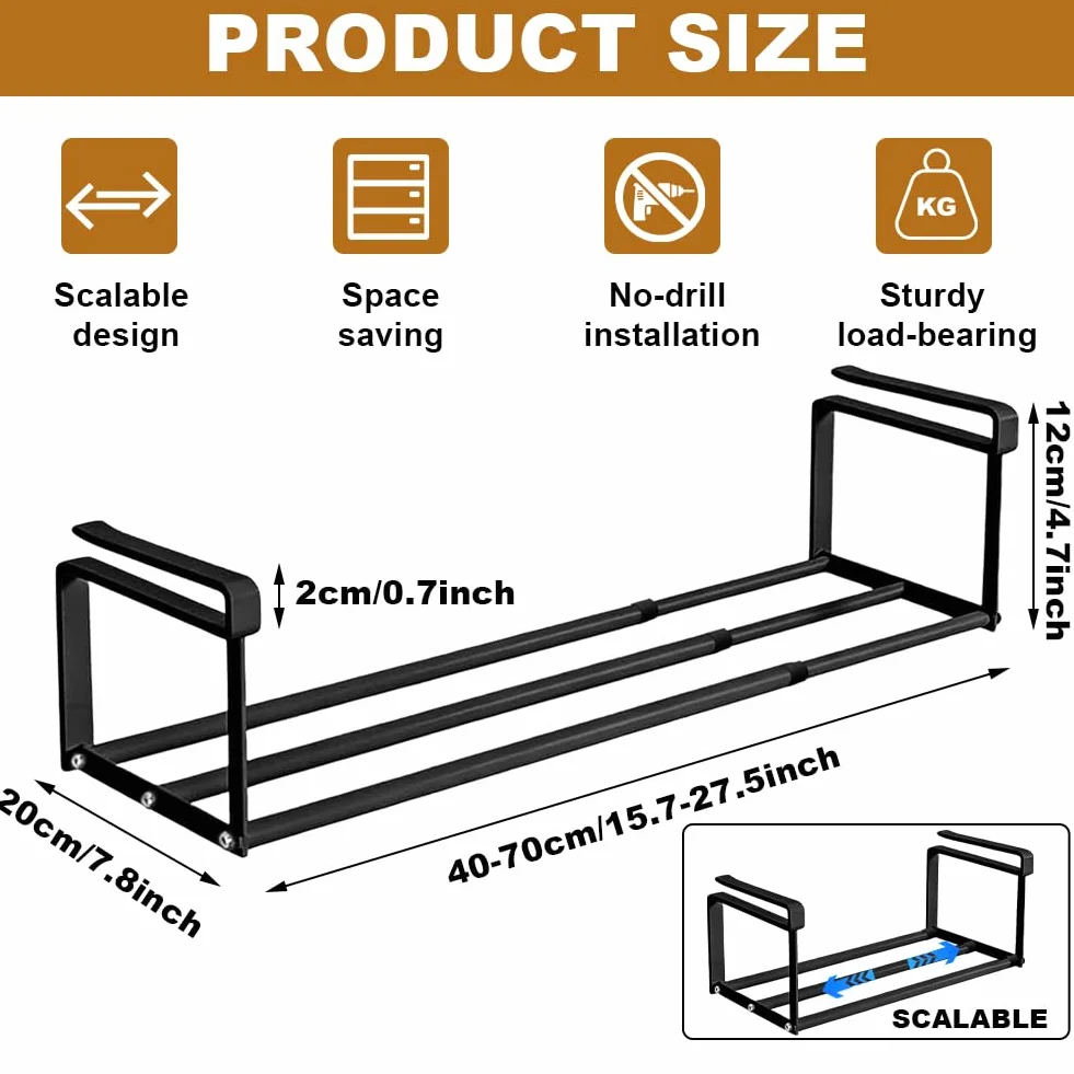 Wiszący regał na buty wysuwany 40-70 cm regulowany organizer czarny