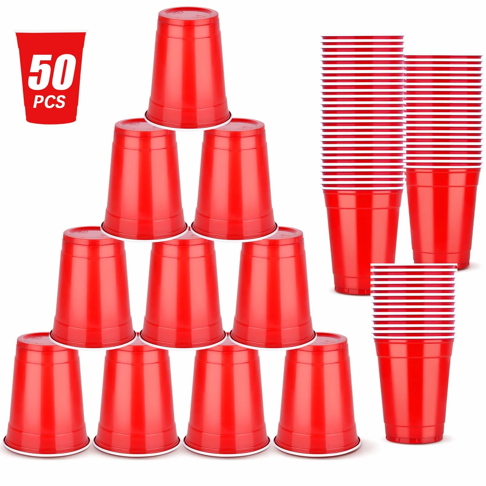 Plastikowe kubki wielokrotnego użytku 350 ml czerwony zestaw 50 sztuk imprezowe
