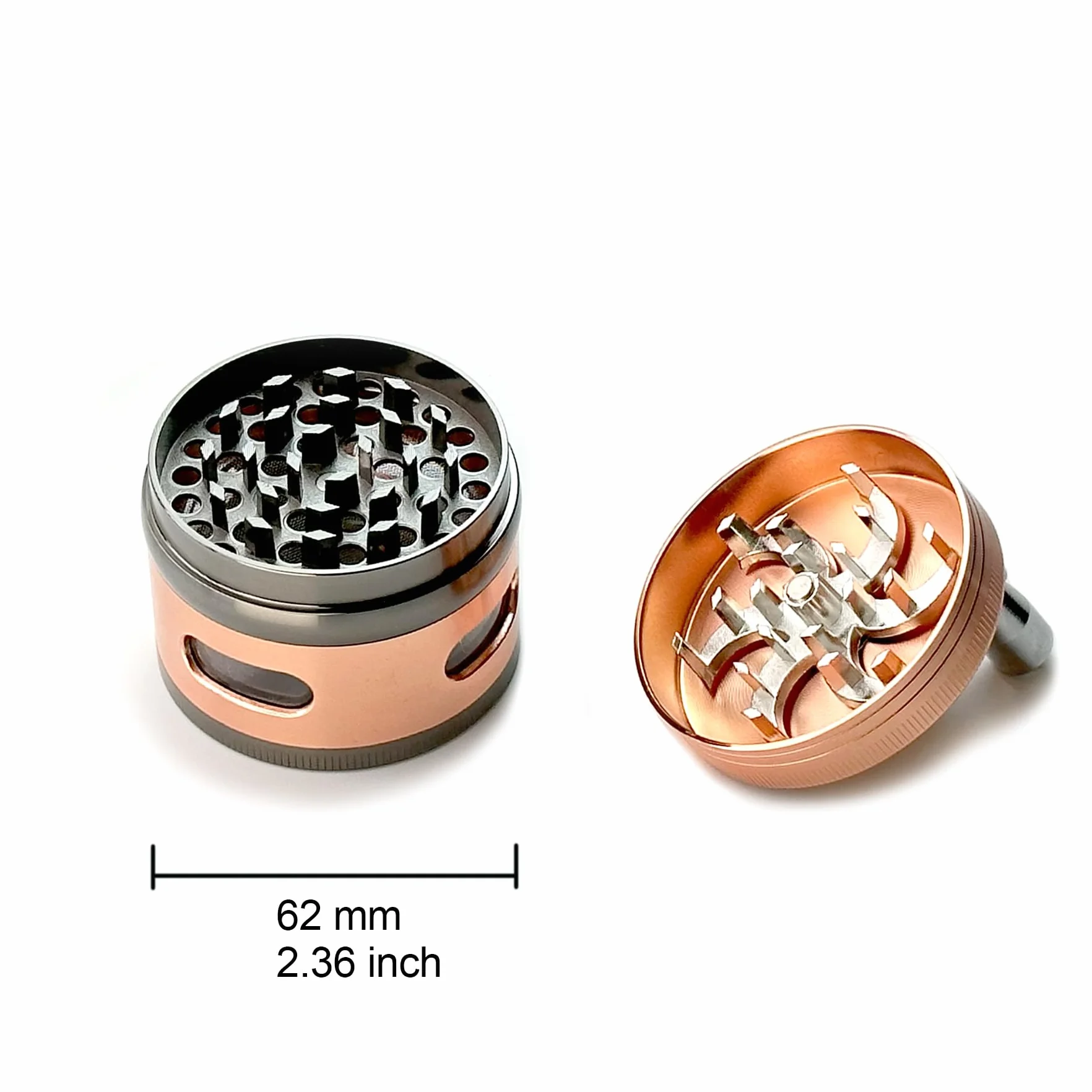 Ręczny młynek do przypraw 2,5" Ø 62 mm metalowy różowe złoto 4 części