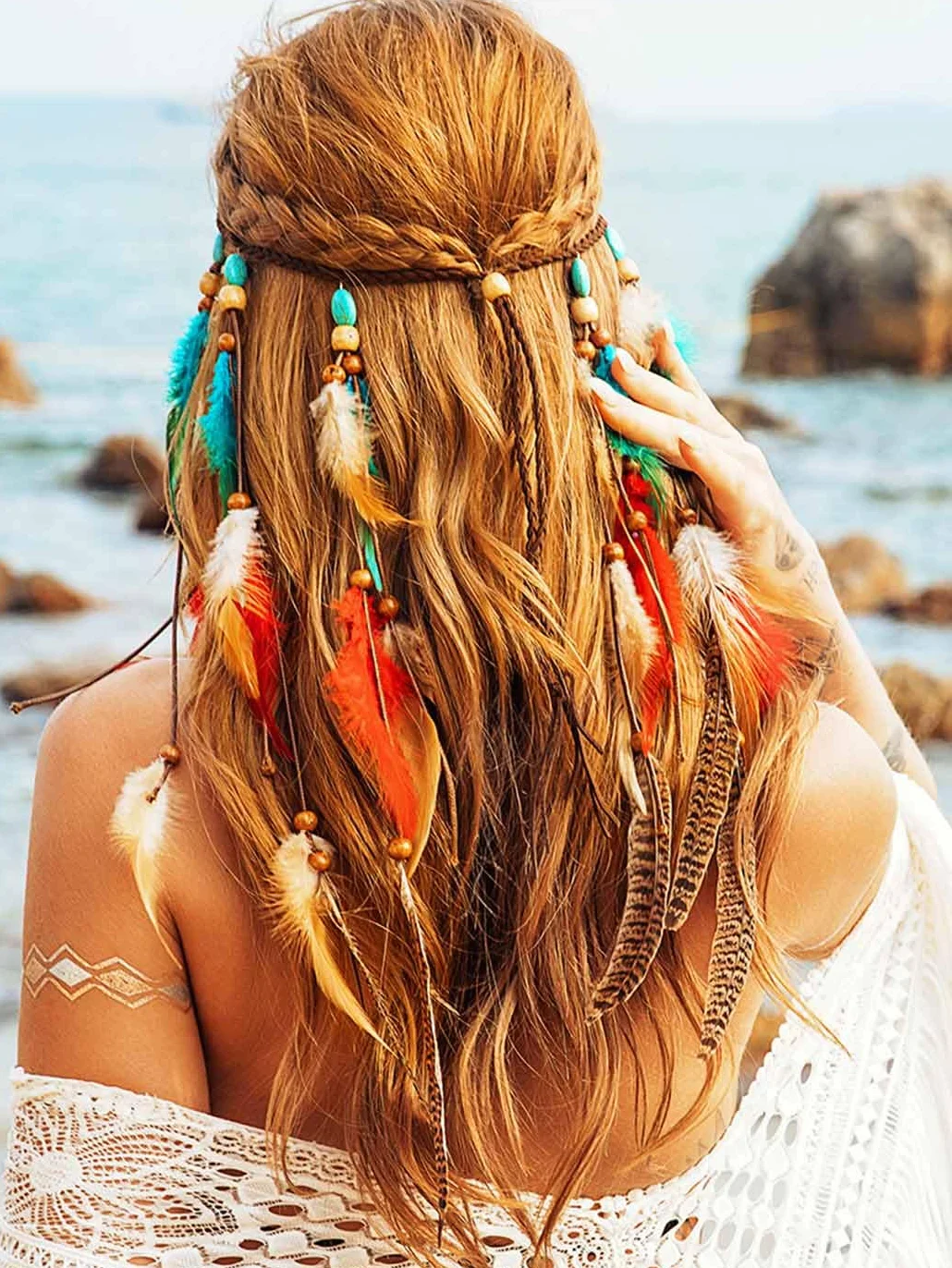 Zoestar Opaska na głowę w stylu boho, pióra, frędzle, hipisowskie opaski na głowę, indiańskie, plemienne, nakrycie głowy, festiwal, akcesoria do włosów dla kobiet (styl 2, jeden rozmiar)